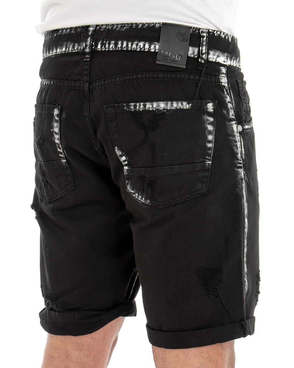 Bermuda Pantaloncino Uomo Corto Jeans Nero Rotture Macchie Di Pittura GIOSAL-PC1831A