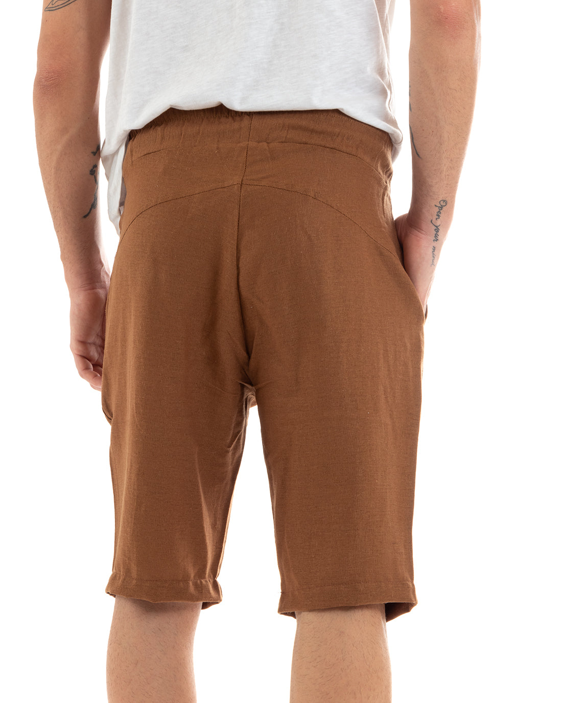 Bermuda Pantaloncino Uomo Corto Lino Pantalaccio Tinta Unita Camel Basic GIOSAL-PC1923A