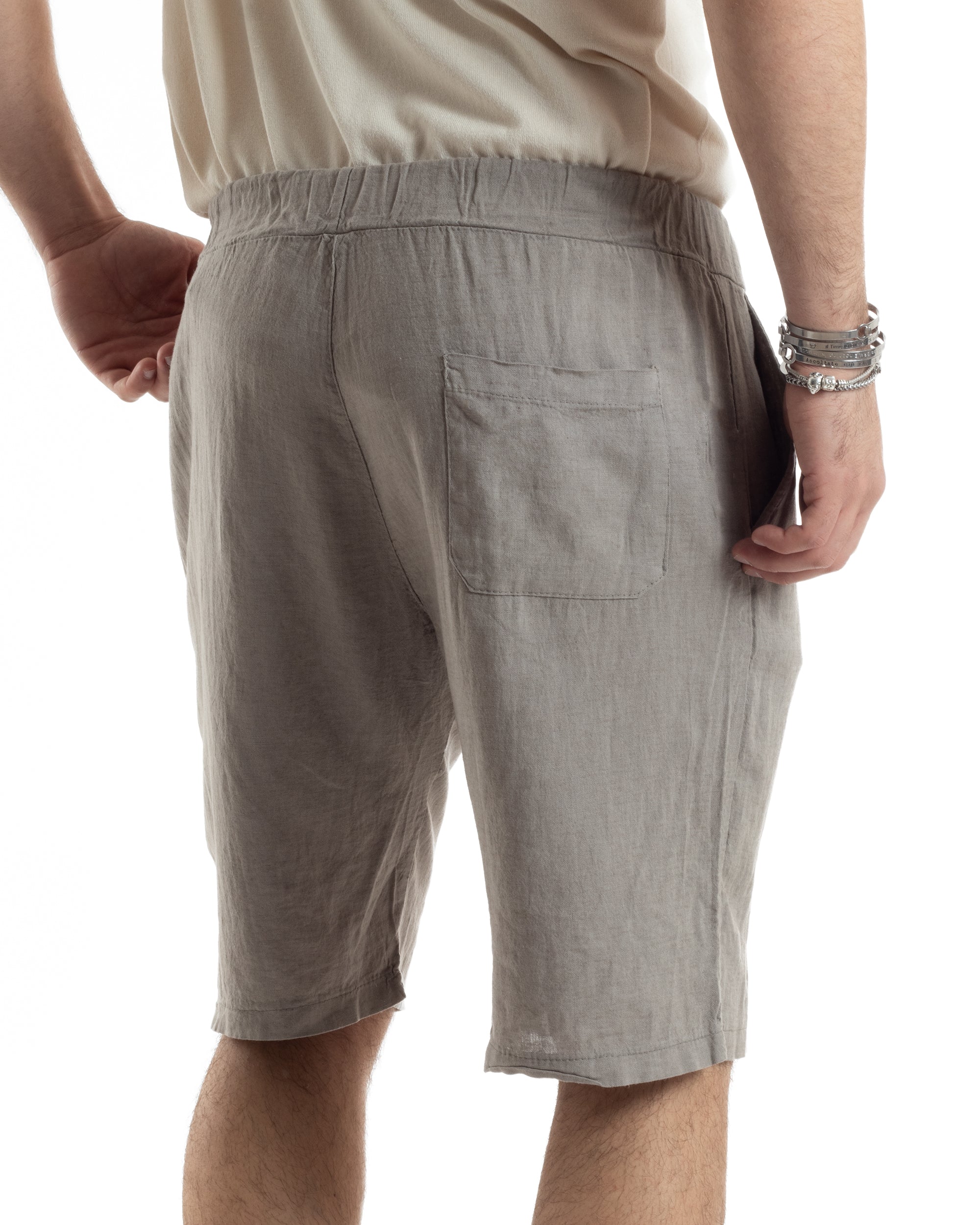 Bermuda Pantaloncini Uomo Corti Lino Jogger Basic Tinta Unita Fango GIOSAL-PC1947A