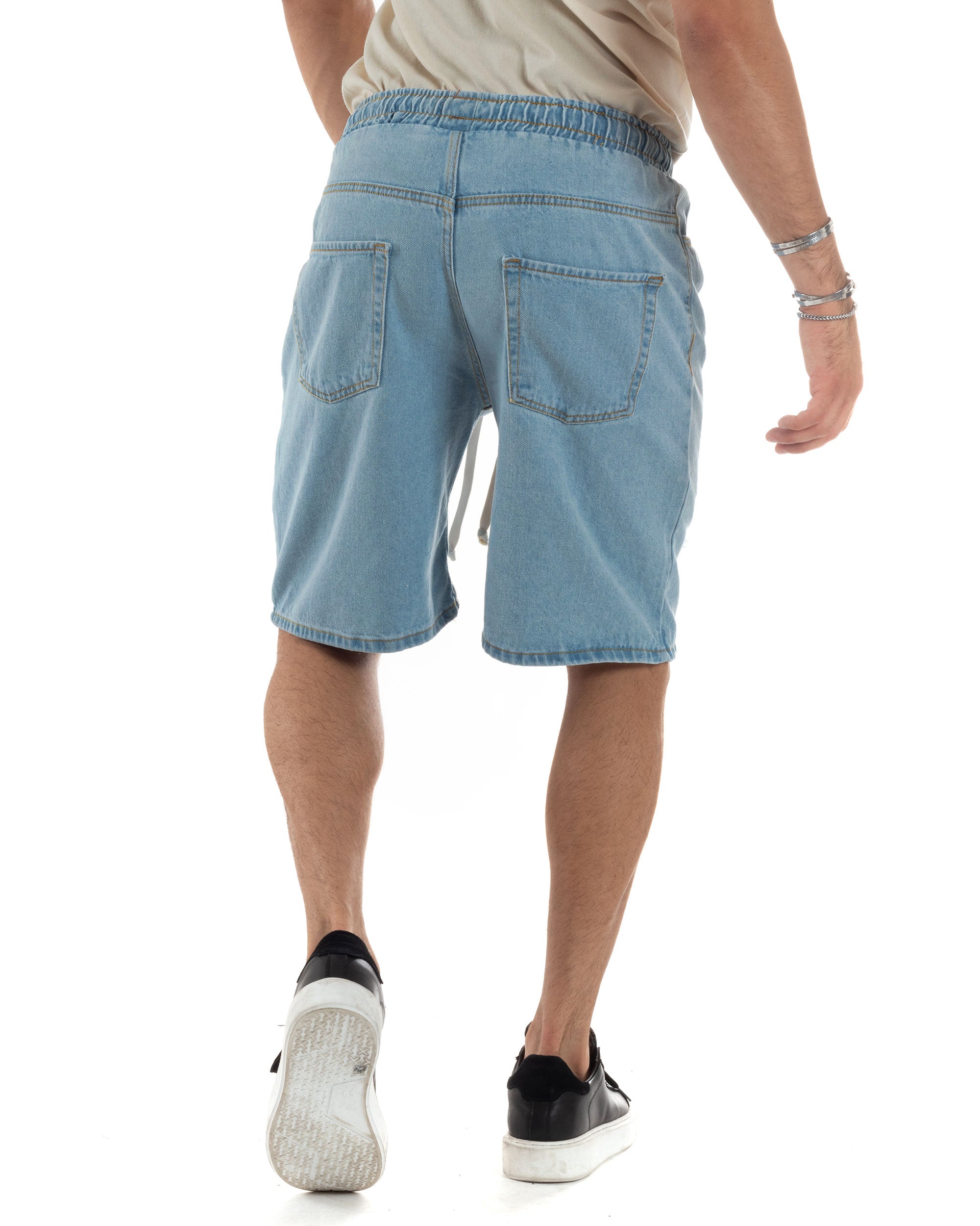 Bermuda Jeans Uomo Pantalaccio Corto Con Laccio Lavaggio Chiaro Cinque Tasche Oversize Casual Rotture Denim GIOSAL-PC1958A