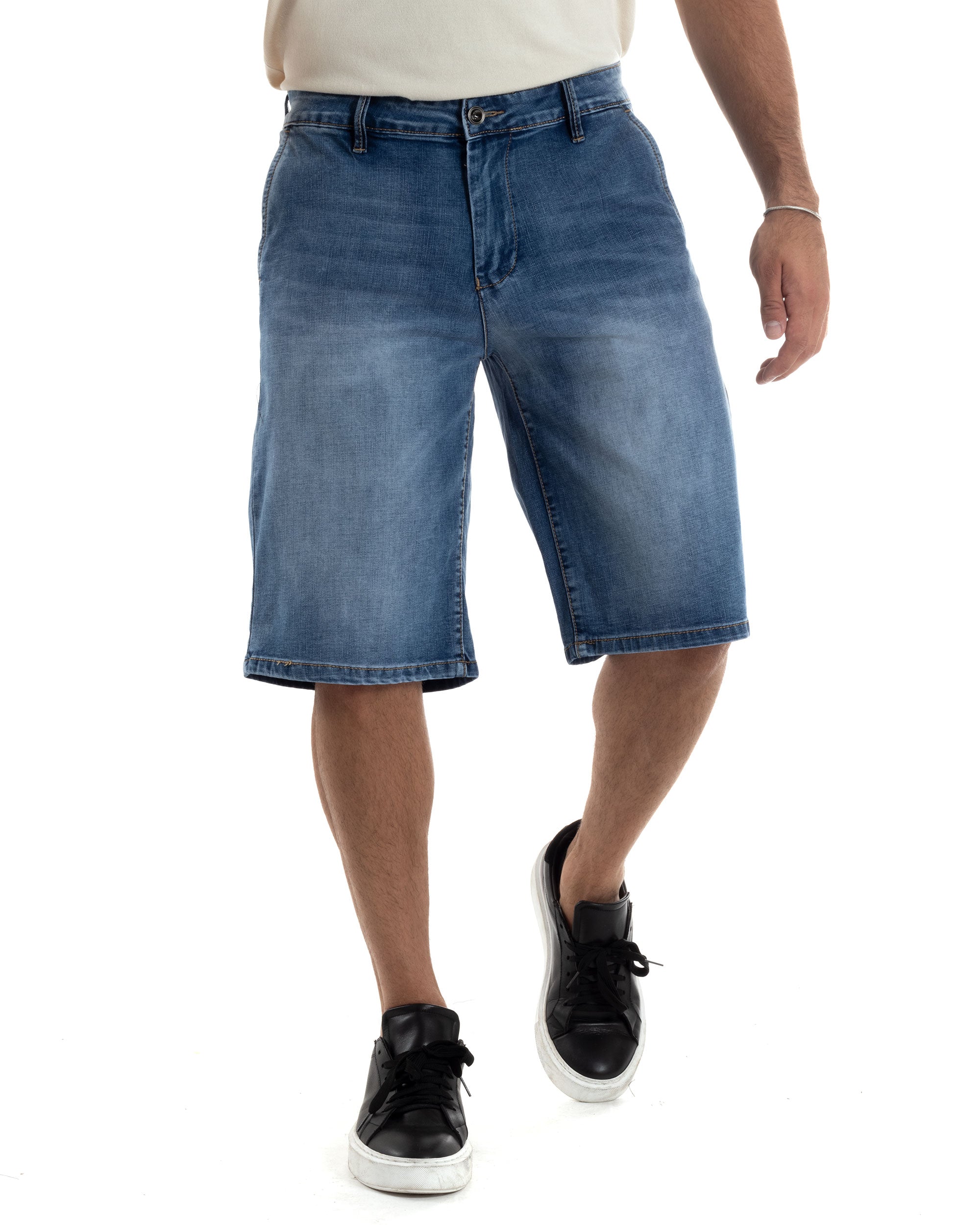 Bermuda Jeans Pantaloncini Corti Uomo Oversize Casual Wide Leg Tasche