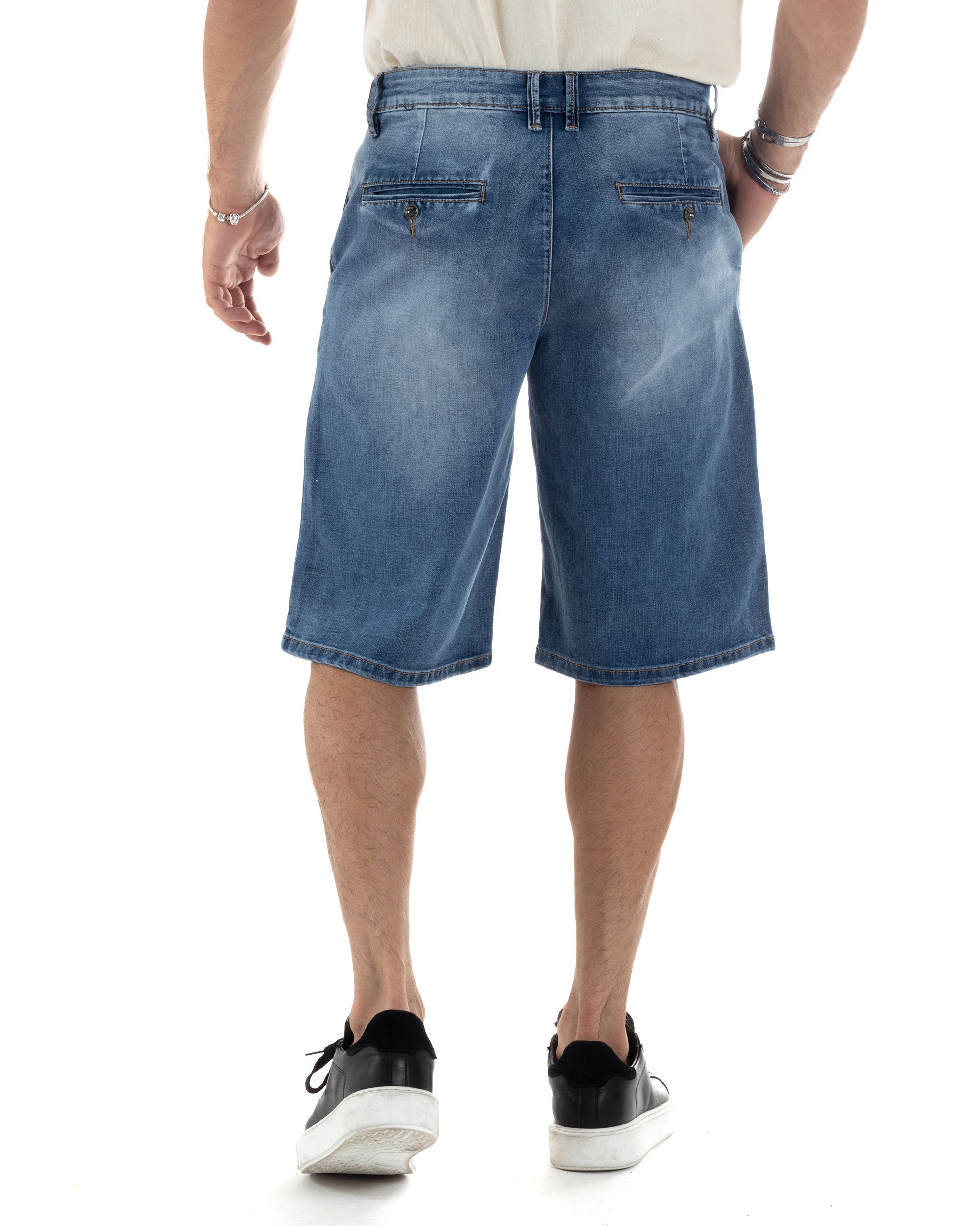 Bermuda Jeans Pantaloncini Corti Uomo Oversize Casual Wide Leg Tasche America Lavaggio Medio Denim GIOSAL-PC1963A