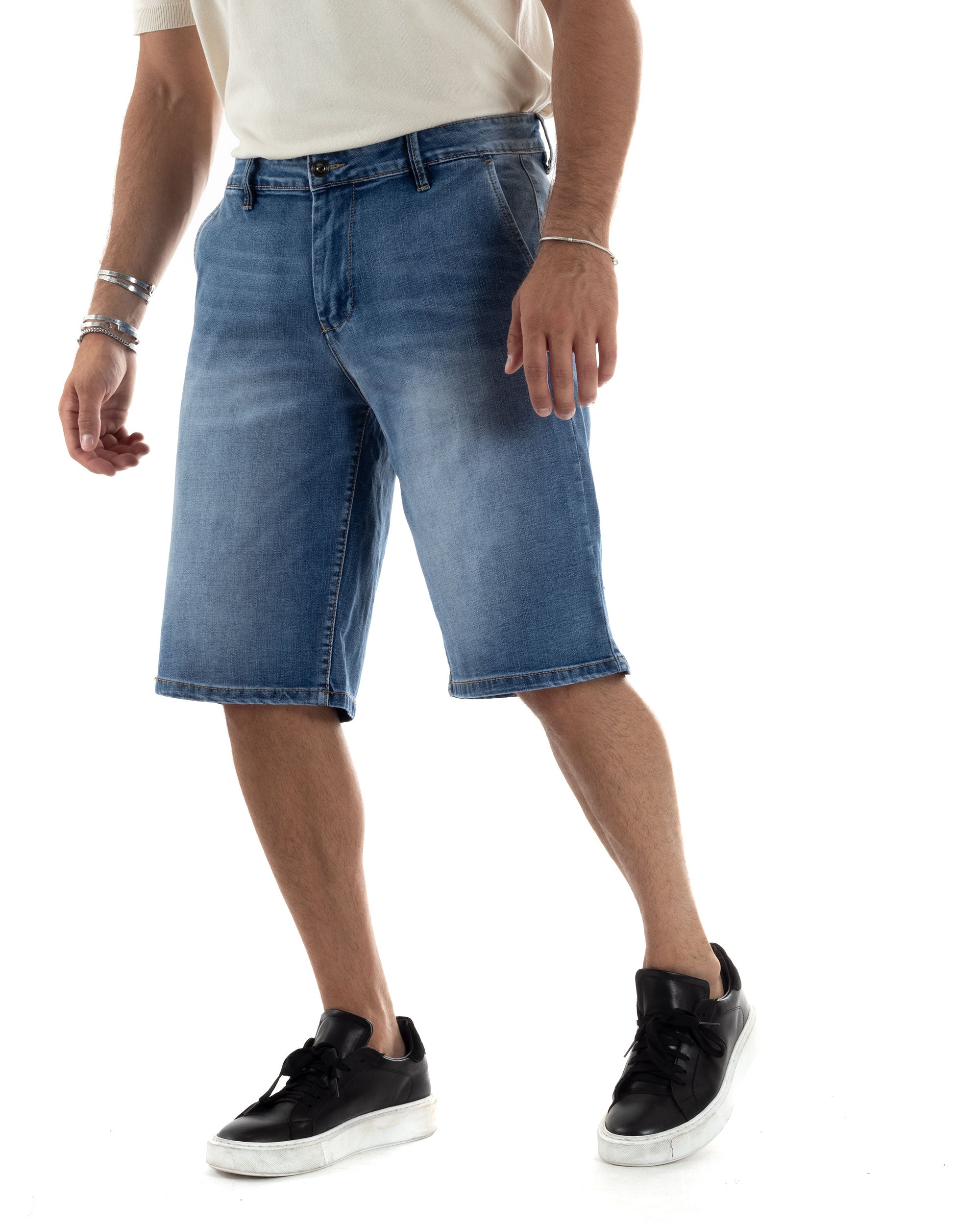 Bermuda Jeans Pantaloncini Corti Uomo Oversize Casual Wide Leg Tasche America Lavaggio Medio Denim GIOSAL-PC1963A