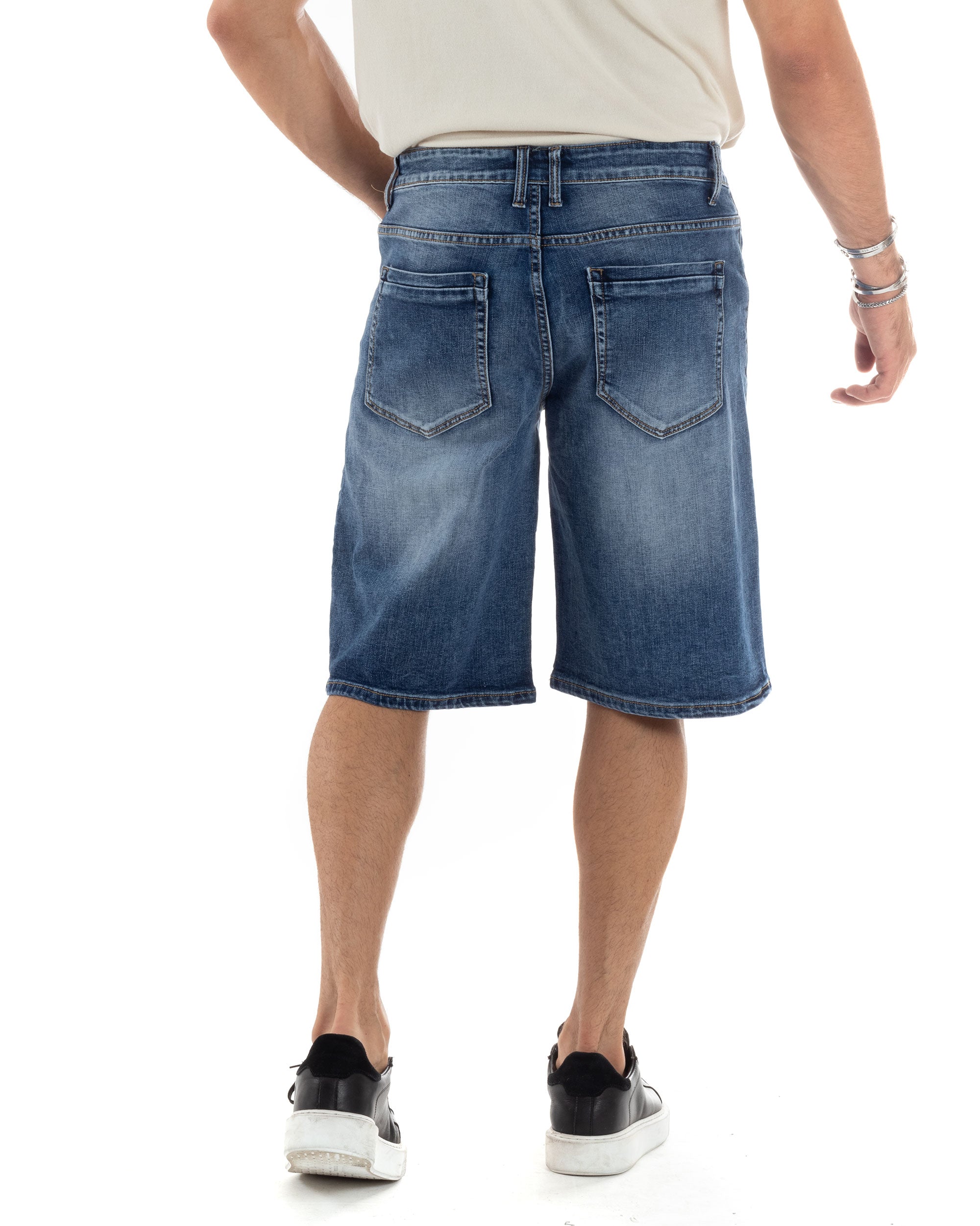 Bermuda Jeans Pantaloncini Corti Uomo Wide Leg Lavaggio Medio Casual Oversize Cinque Tasche Denim GIOSAL-PC1964A