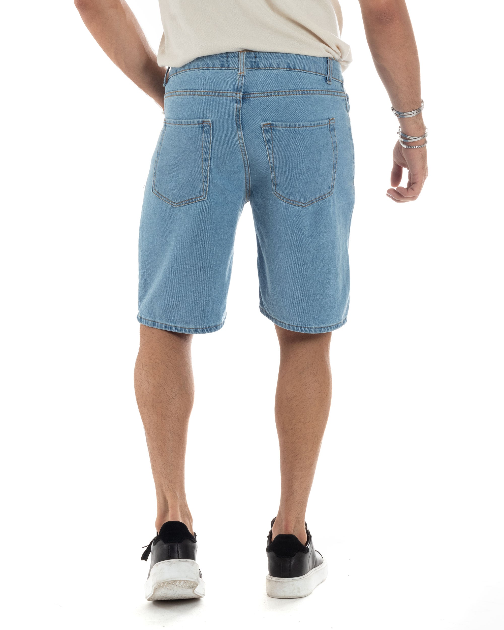 Bermuda Jeans Uomo Cotone Pantaloncini Corti Cinque Tasche Basic Wide Leg Lavaggio Chiaro Casual Denim GIOSAL-PC1965A