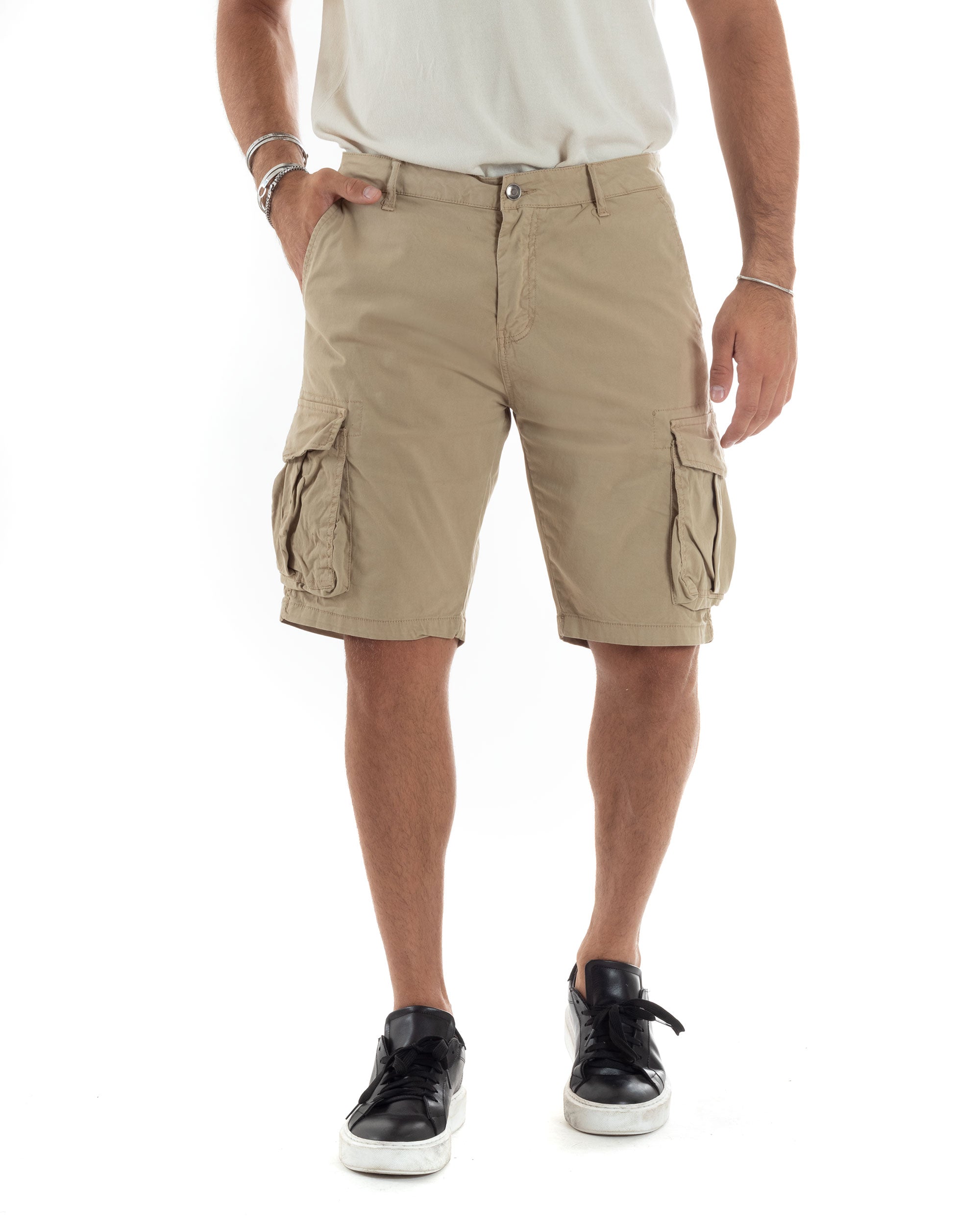 Moda Pantaloni Corti Lino Uomo Bermuda Cargo Uomo Cotone