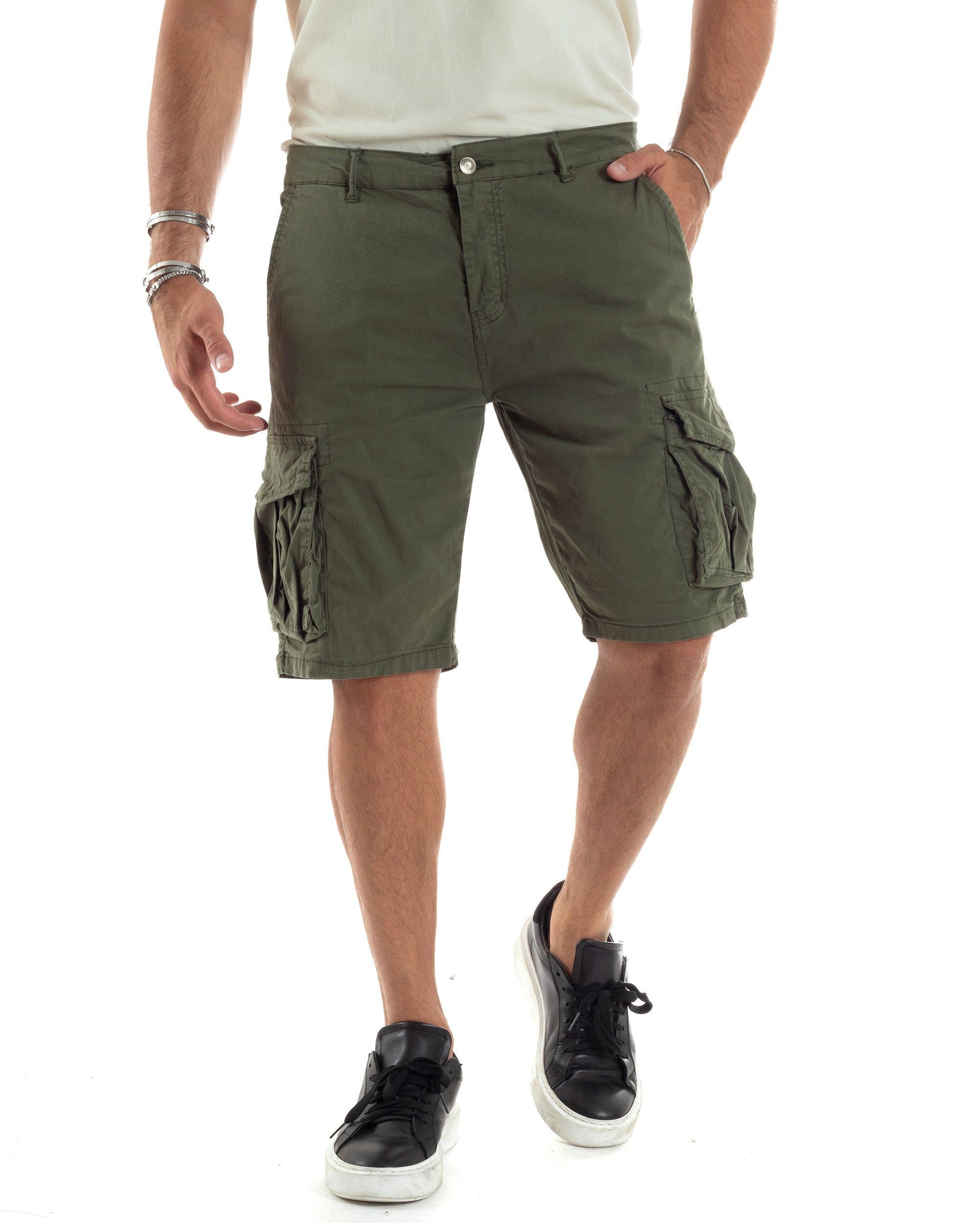 Pantaloni Corti Bermuda Jeans Uomo Con Tasche Laterali Bermuda