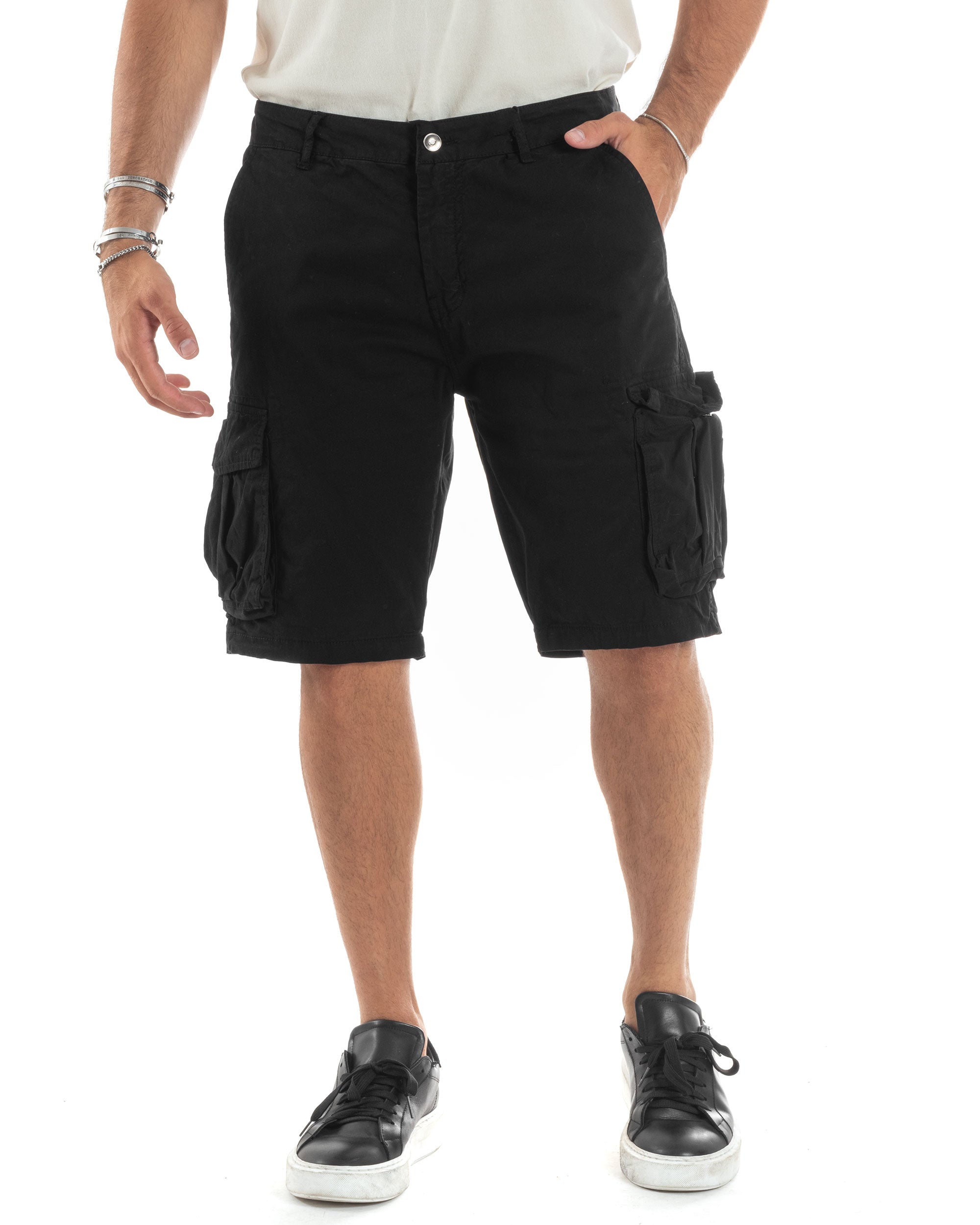 Pantaloncini Jeans Neri Pantaloncini Neri Corti Bermuda Cargo Uomo