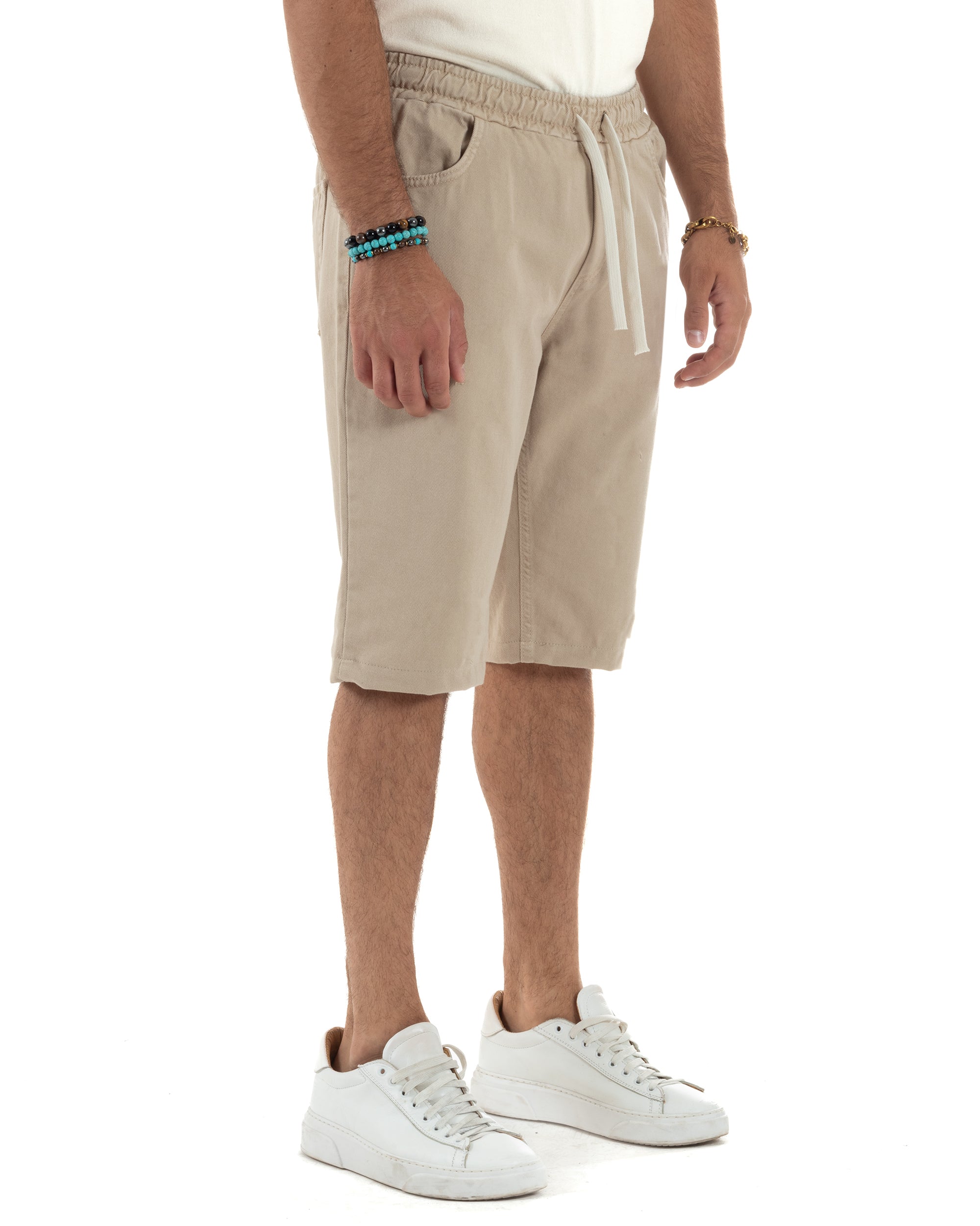 Bermuda Coulisse Pantalaccio Jeans Cotone Basic Regular Fit Beige PC2010A