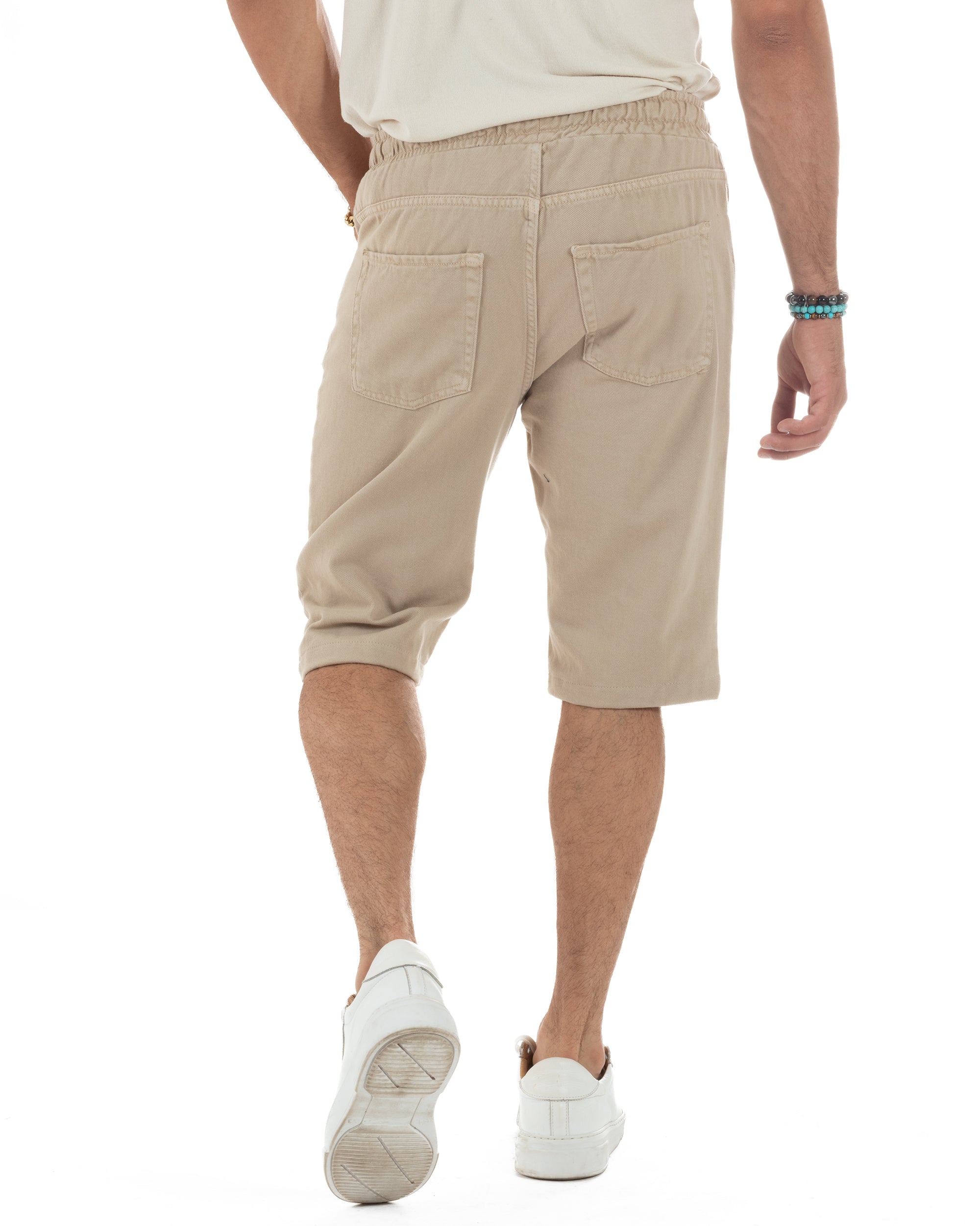 Bermuda Coulisse Pantalaccio Jeans Cotone Basic Regular Fit Beige PC2010A