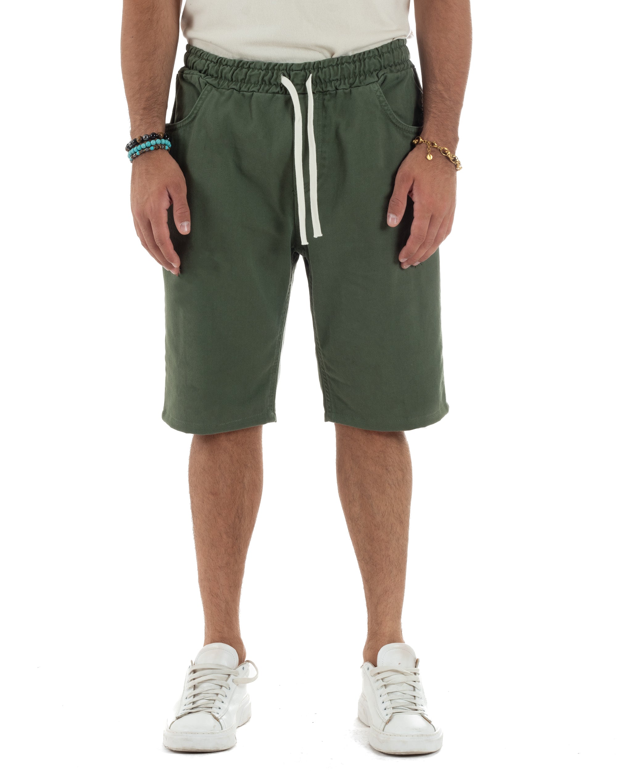 Men's Bermuda Cotton Shorts Basic Jeans Five Pocket Casual Oversize Wide Leg Solid Color Denim White GIOSAL-PC1981A