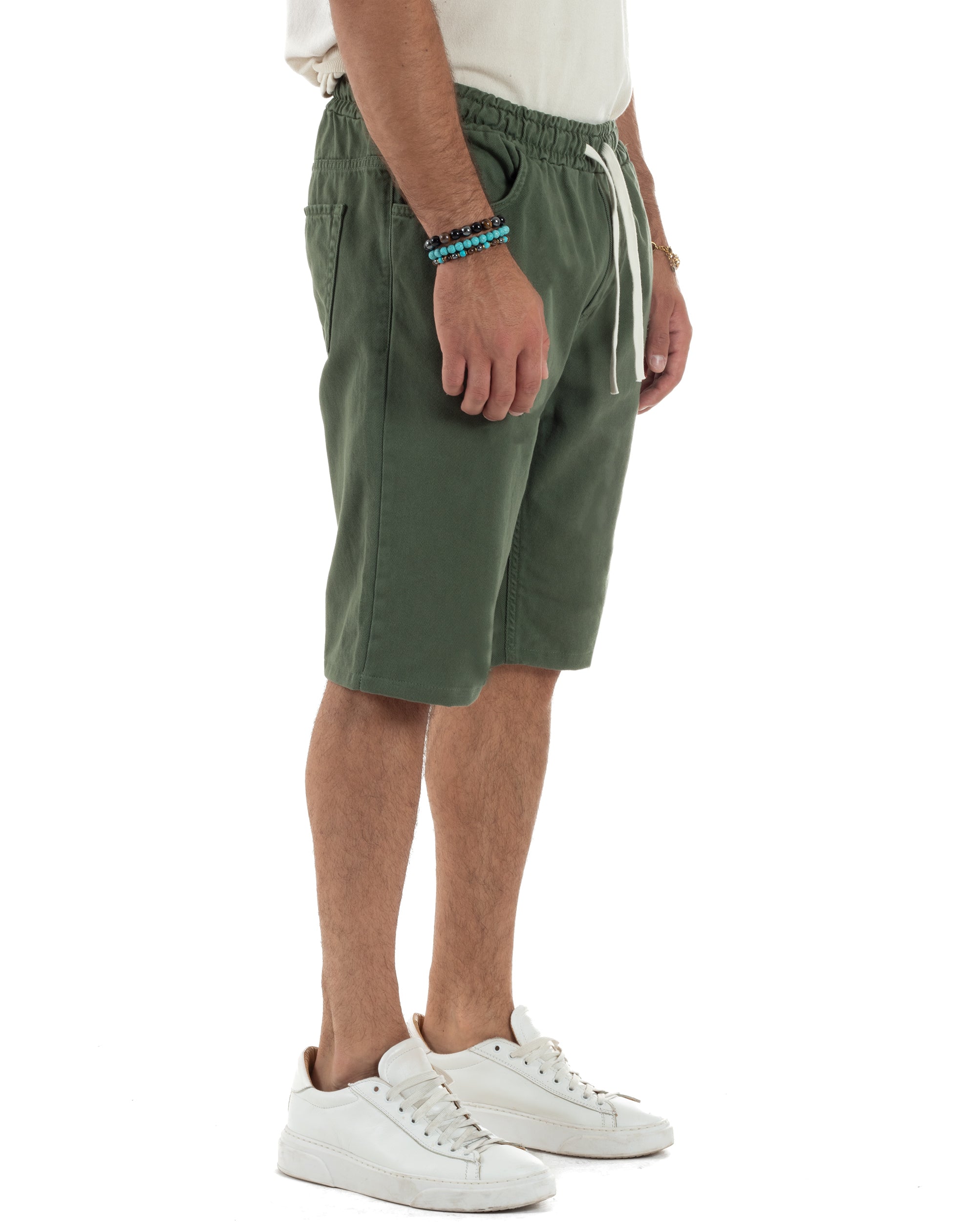 Men's Bermuda Cotton Shorts Basic Jeans Five Pocket Casual Oversize Wide Leg Solid Color Denim White GIOSAL-PC1981A