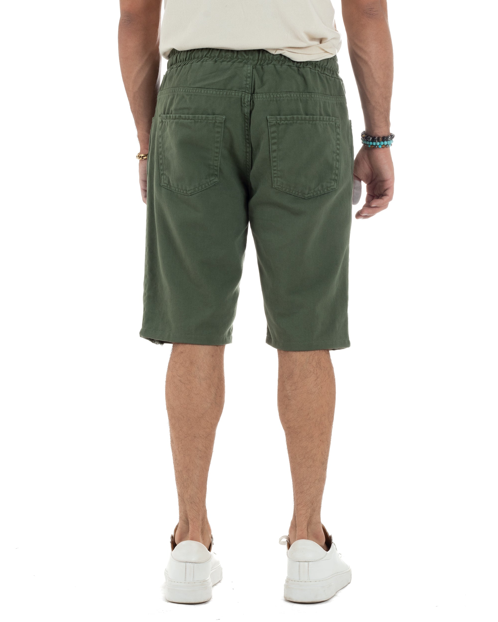 Men's Bermuda Cotton Shorts Basic Jeans Five Pocket Casual Oversize Wide Leg Solid Color Denim White GIOSAL-PC1981A