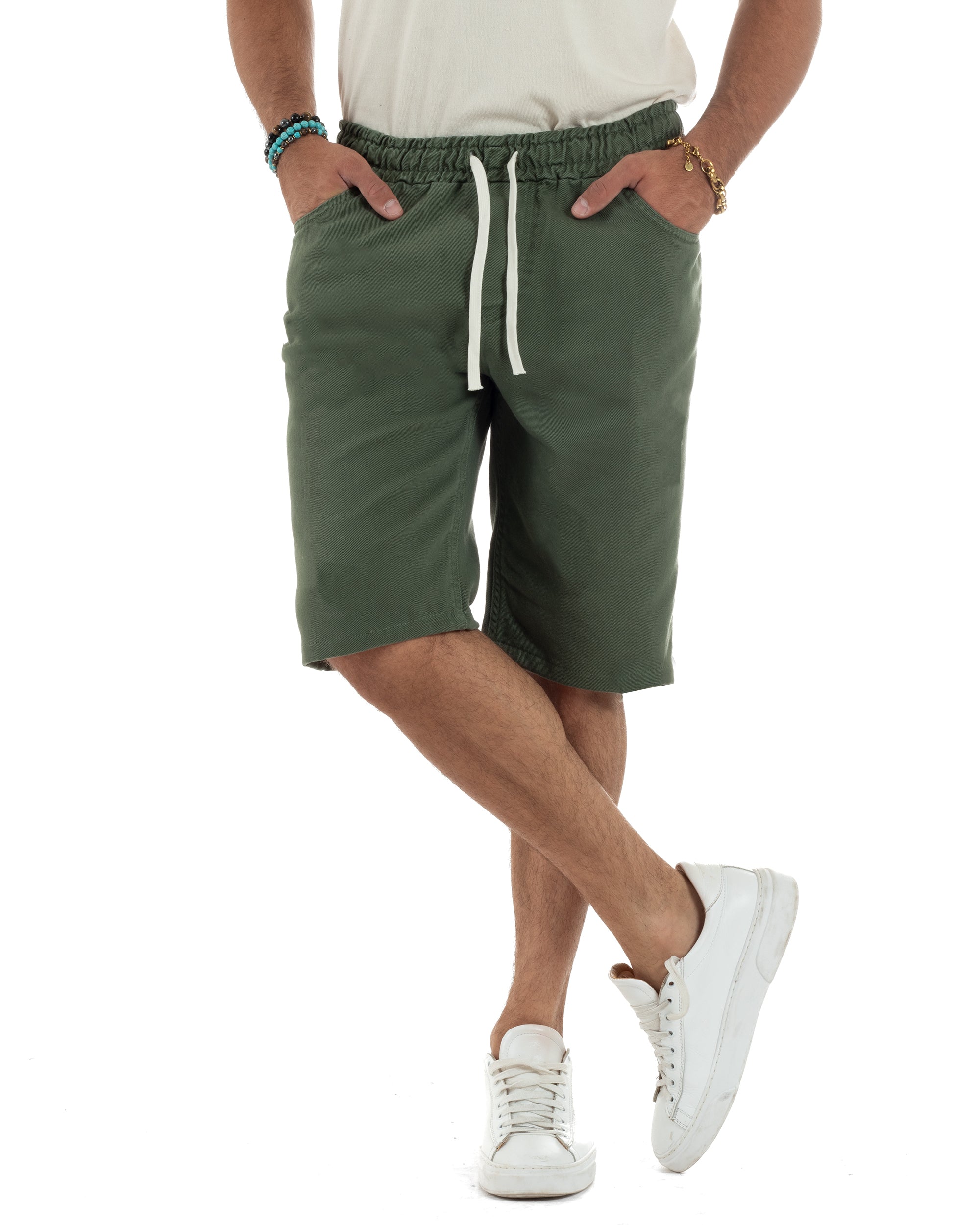 Men's Bermuda Cotton Shorts Basic Jeans Five Pocket Casual Oversize Wide Leg Solid Color Denim White GIOSAL-PC1981A