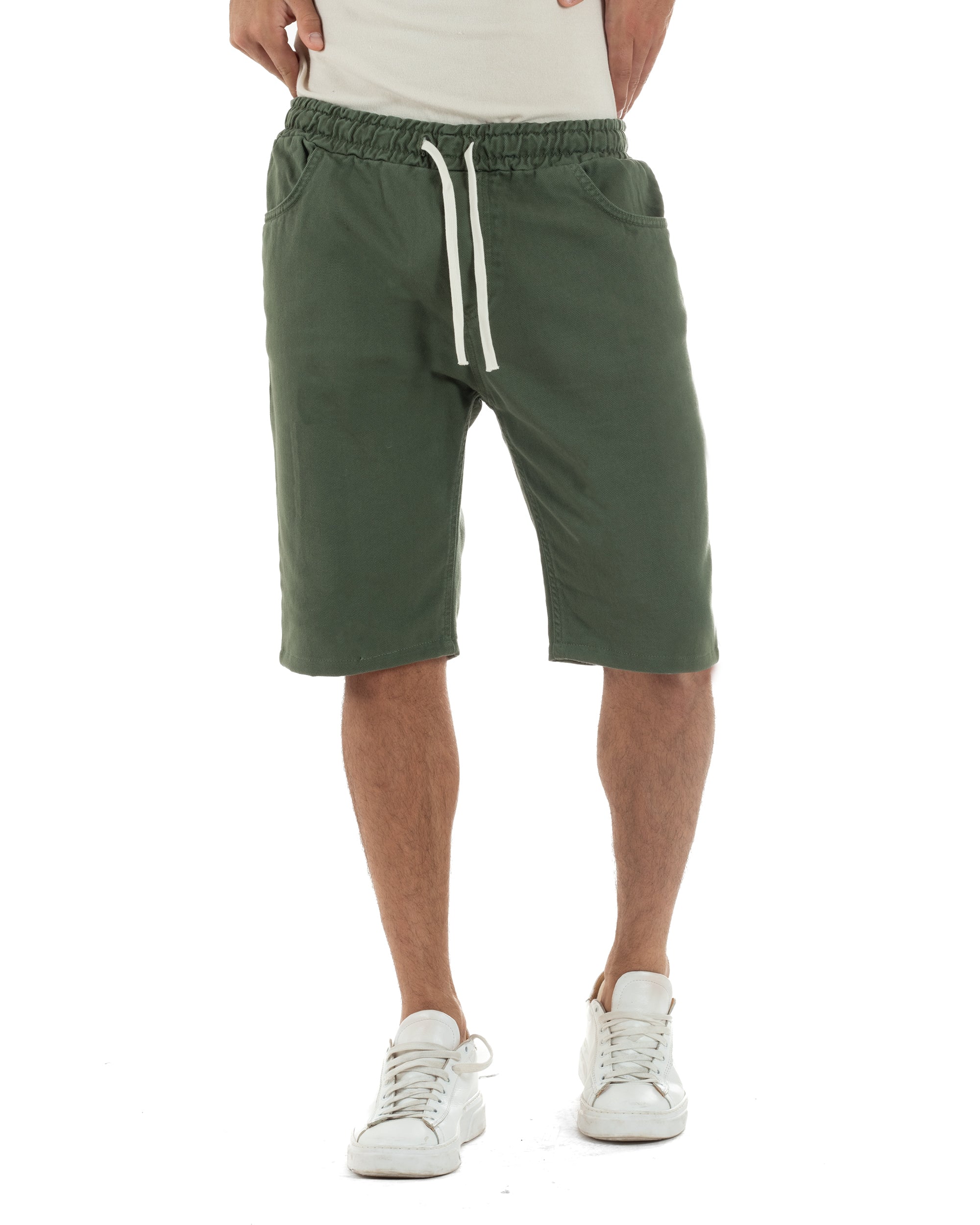 Men's Bermuda Cotton Shorts Basic Jeans Five Pocket Casual Oversize Wide Leg Solid Color Denim White GIOSAL-PC1981A