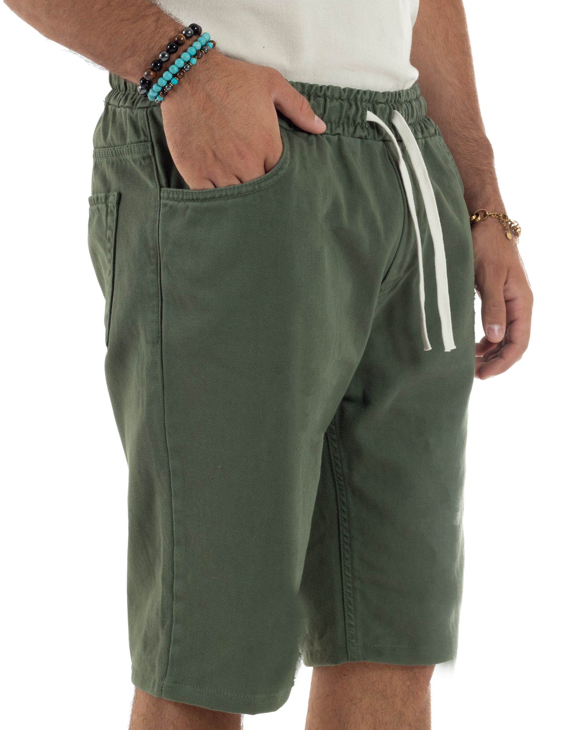 Men's Bermuda Cotton Shorts Basic Jeans Five Pocket Casual Oversize Wide Leg Solid Color Denim White GIOSAL-PC1981A