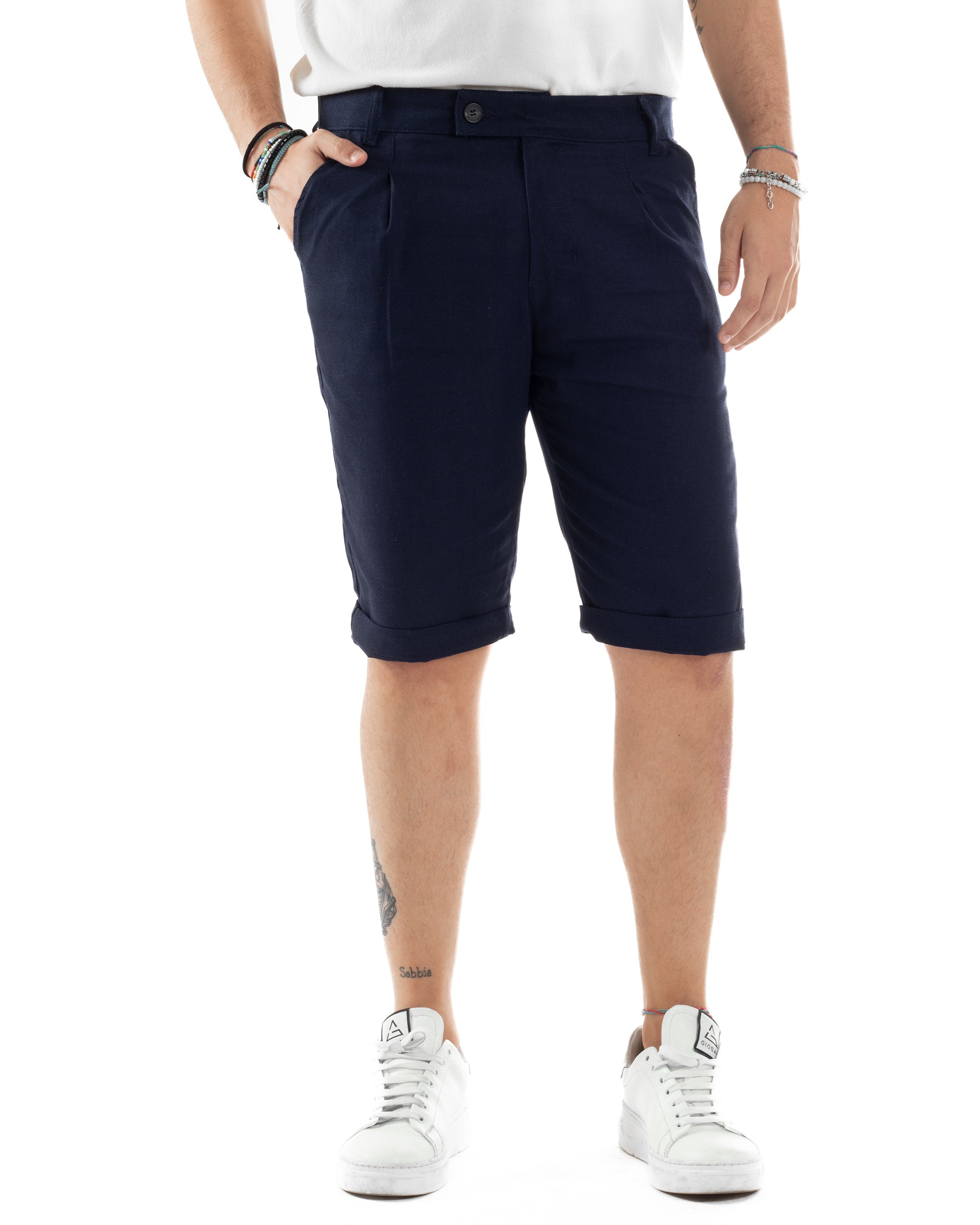 Bermuda Lino Abbottonatura Allungata PC2034A