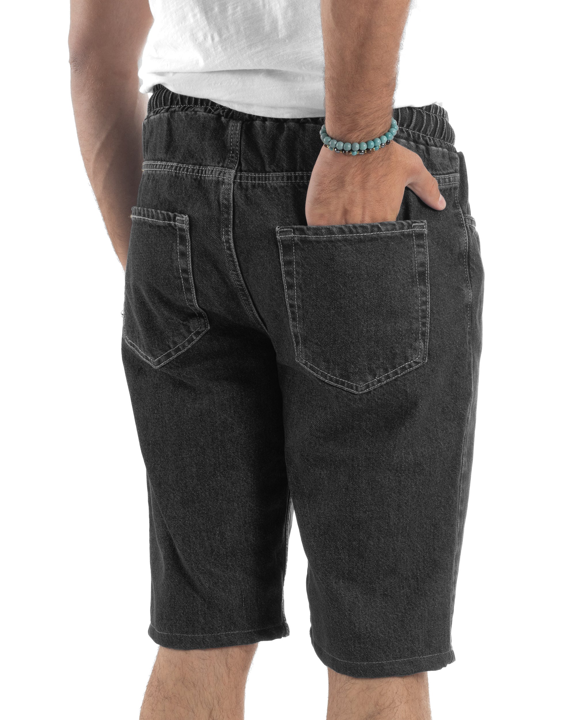 Bermuda Jeans Uomo Pantalaccio Basic Regular Fit Coulisse Denim Nero GIOSAL-PC2035A