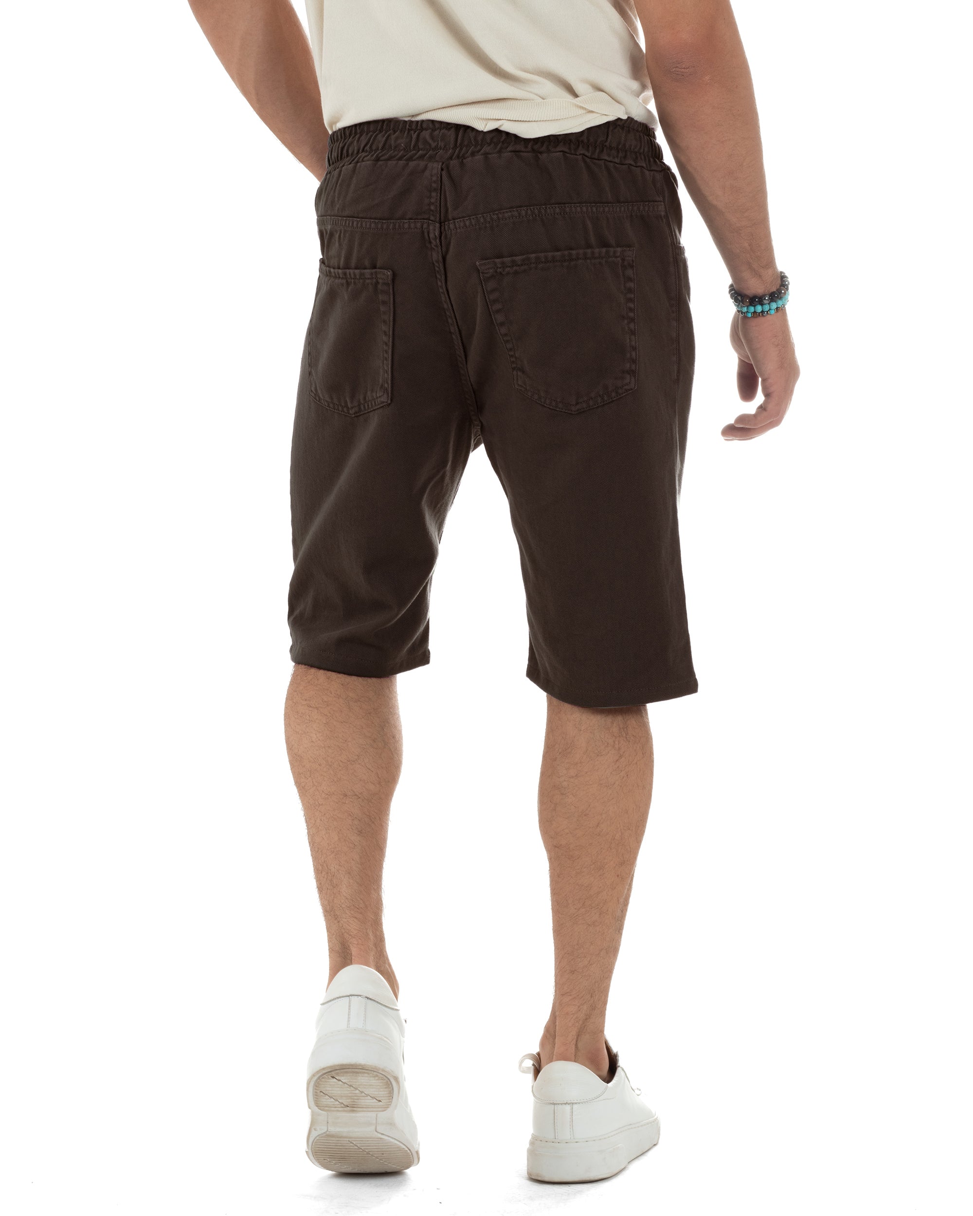 Bermuda uomo cotone pantaloncini coulisse jeans basic marrone GIOSAL-PC2037A