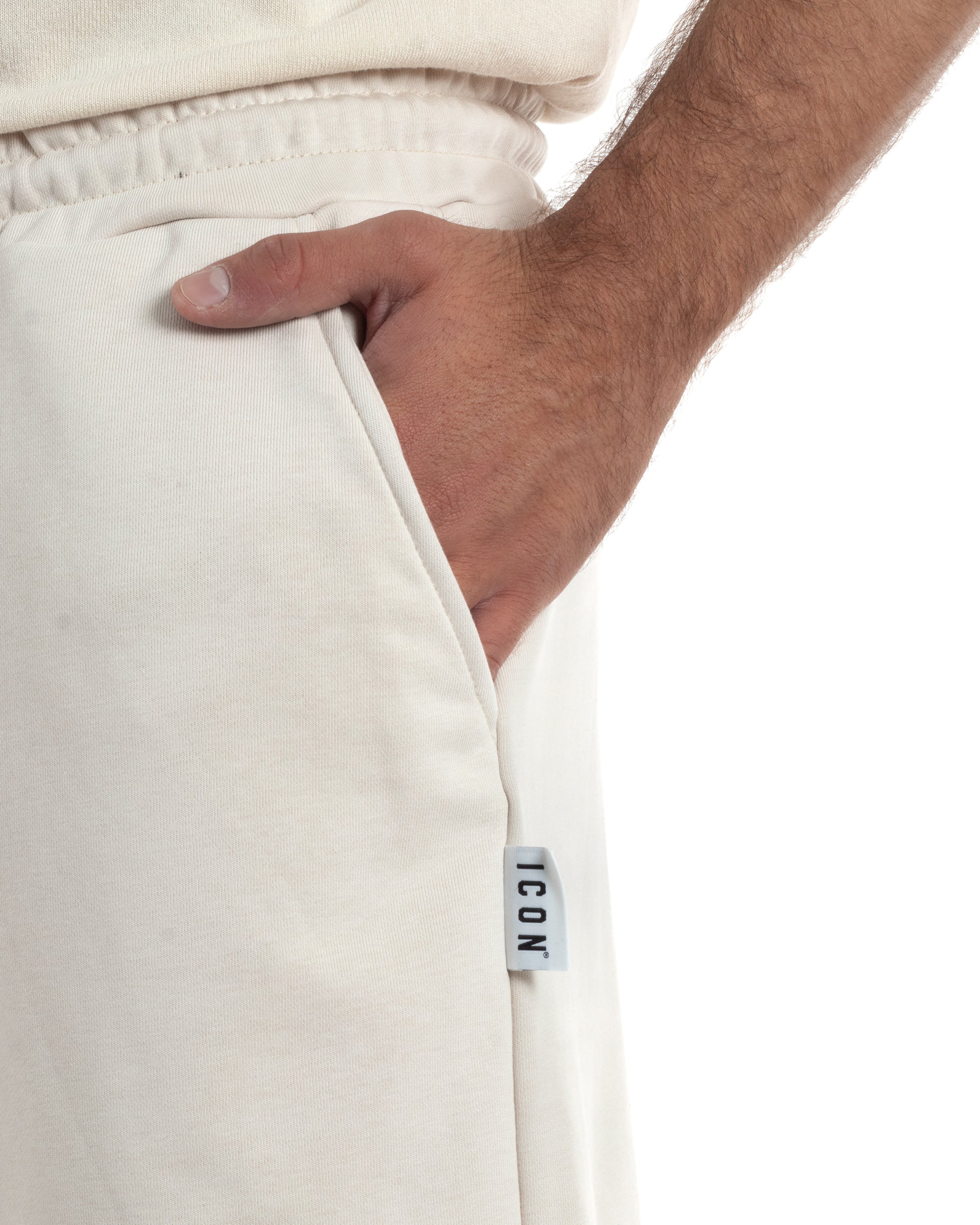 Bermuda pantaloncini uomo coulisse relaxed fit logo streetwear beige ICON-IUB001