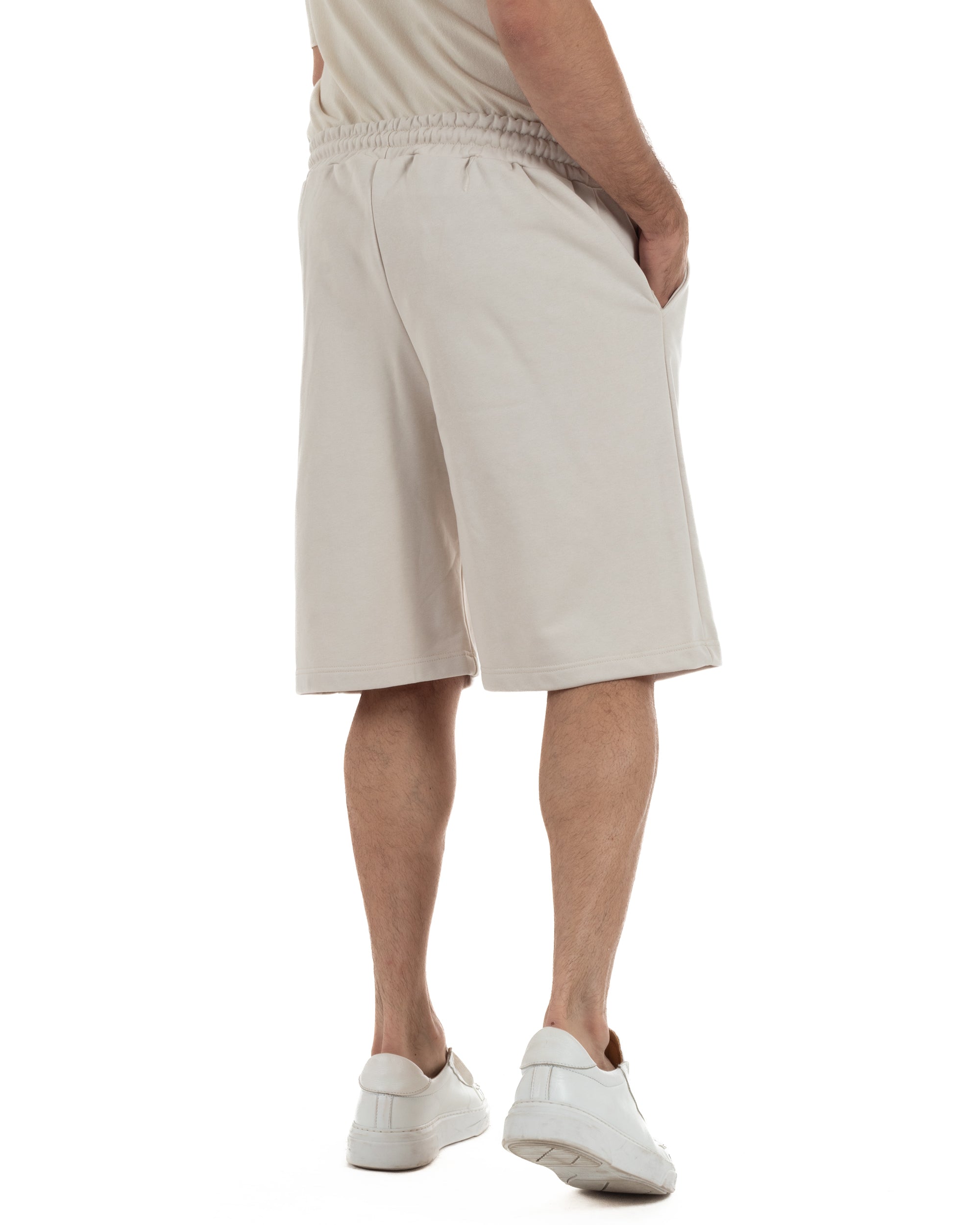 Vista posteriore bermuda uomo beige relaxed fit vita elastica coulisse tasche america Icon