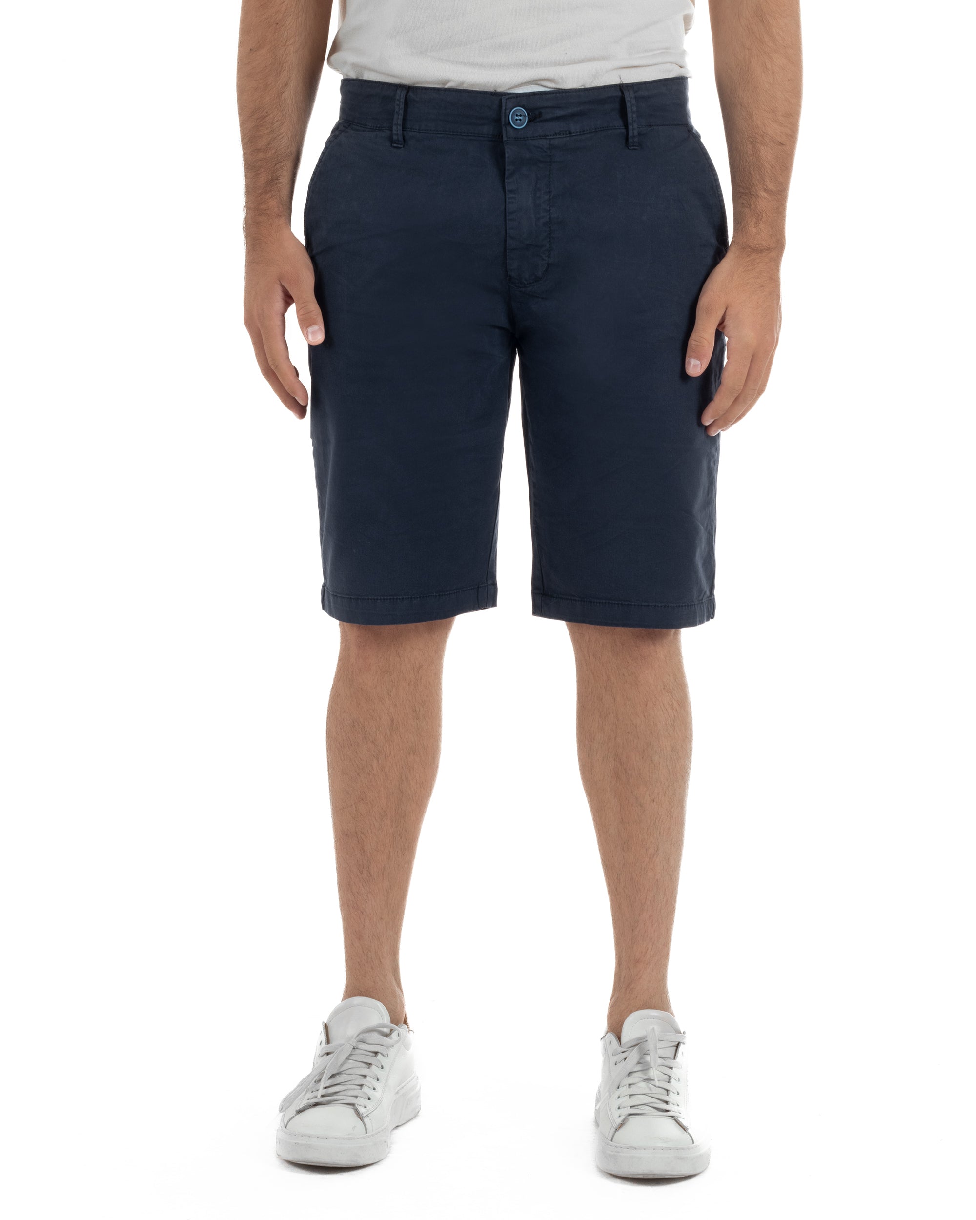 Bermuda uomo pantaloncini chino cotone tasche america basic blu GIOSAL-PC2043A
