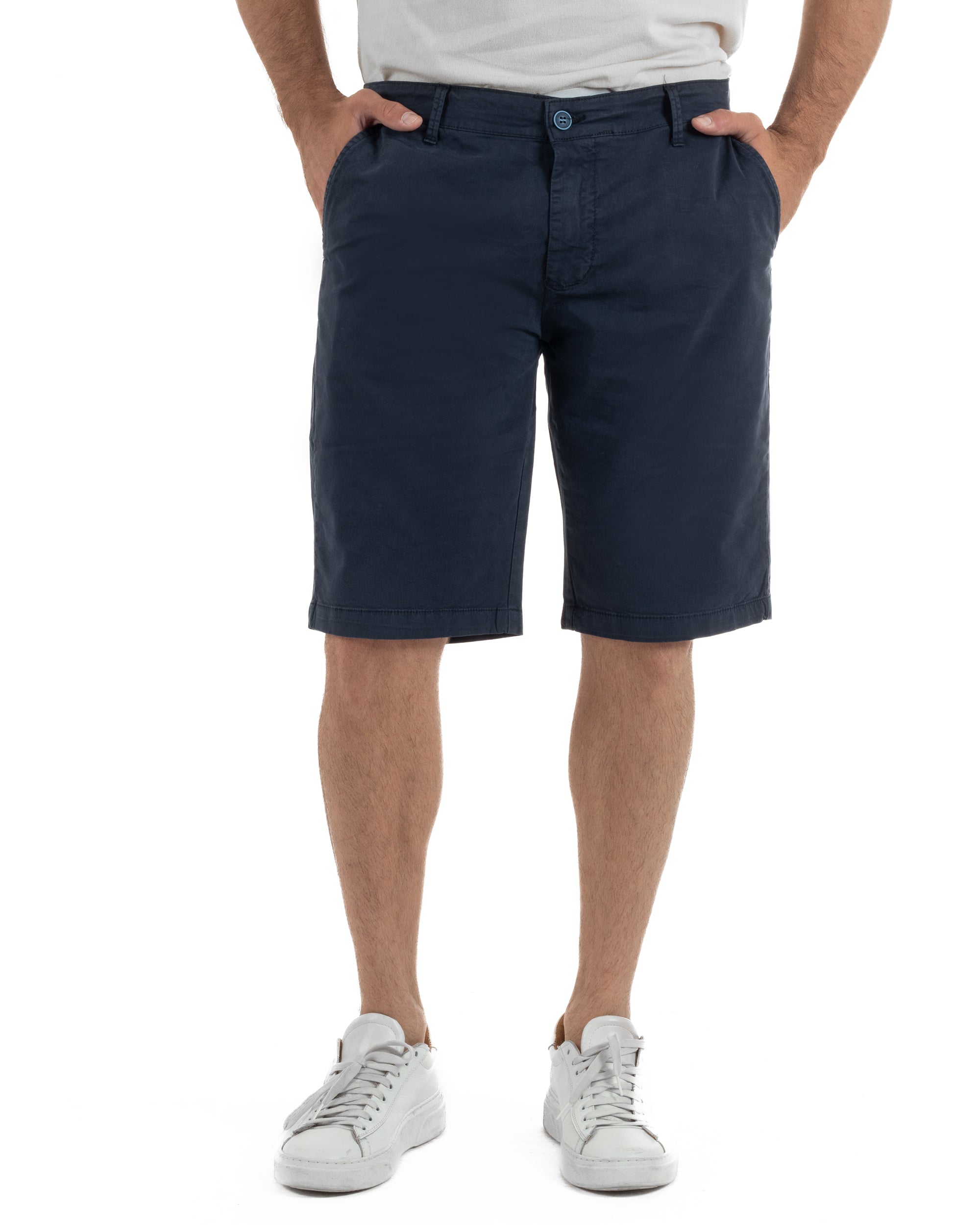 Bermuda uomo pantaloncini chino cotone tasche america basic blu GIOSAL-PC2043A