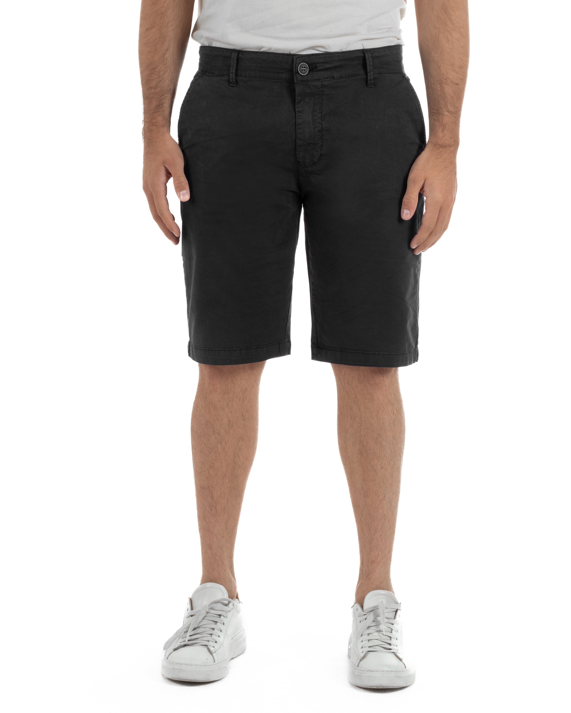 Bermuda uomo pantaloncini chino cotone tasche america basic nero GIOSAL-PC2044A