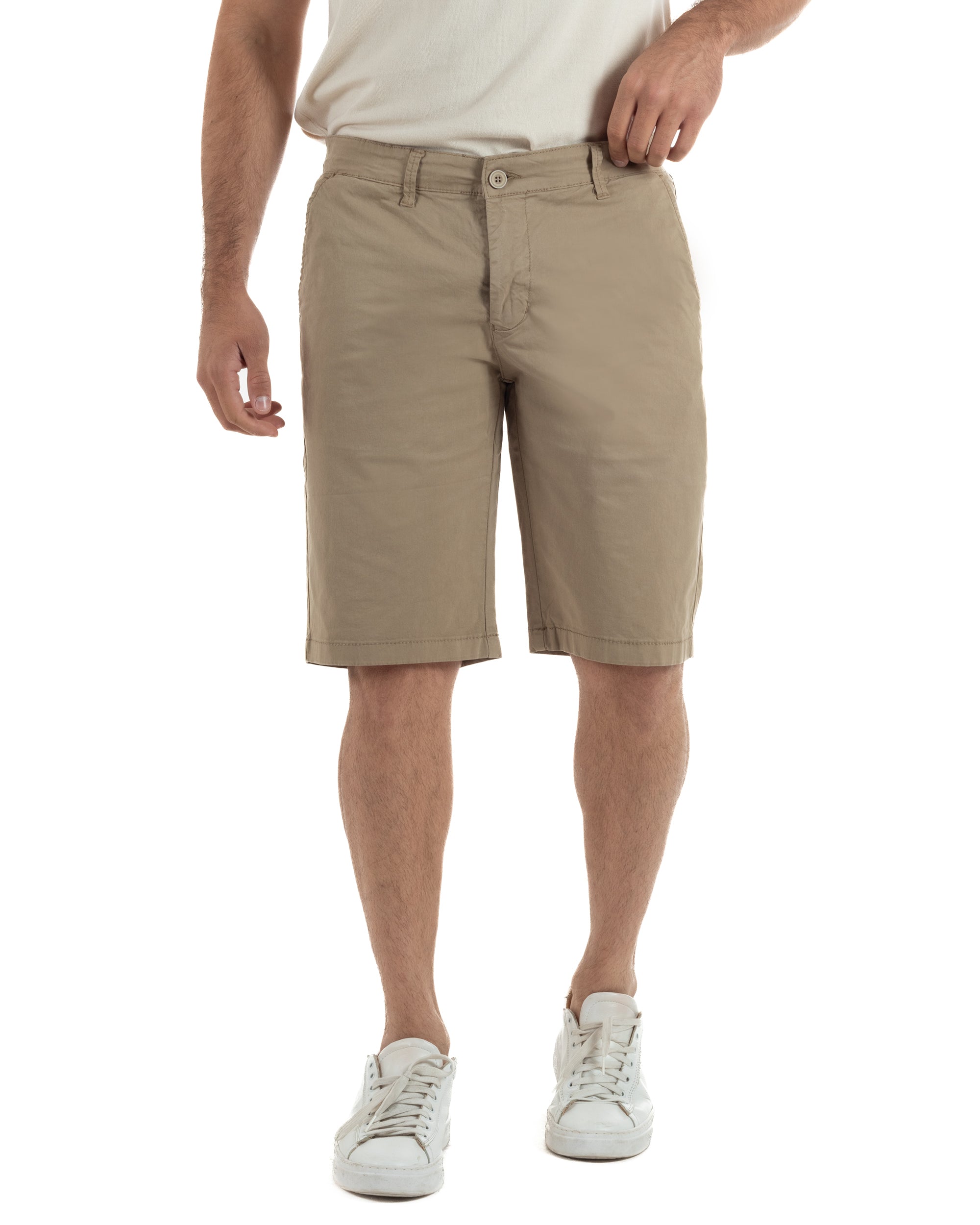 Bermuda uomo pantaloncini chino cotone tasche america basic beige GIOSAL-PC2045A