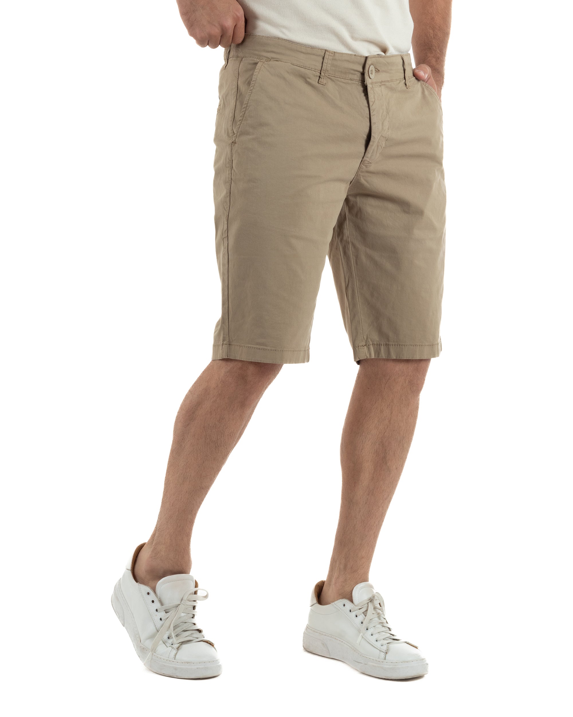 Bermuda uomo pantaloncini chino cotone tasche america basic beige GIOSAL-PC2045A