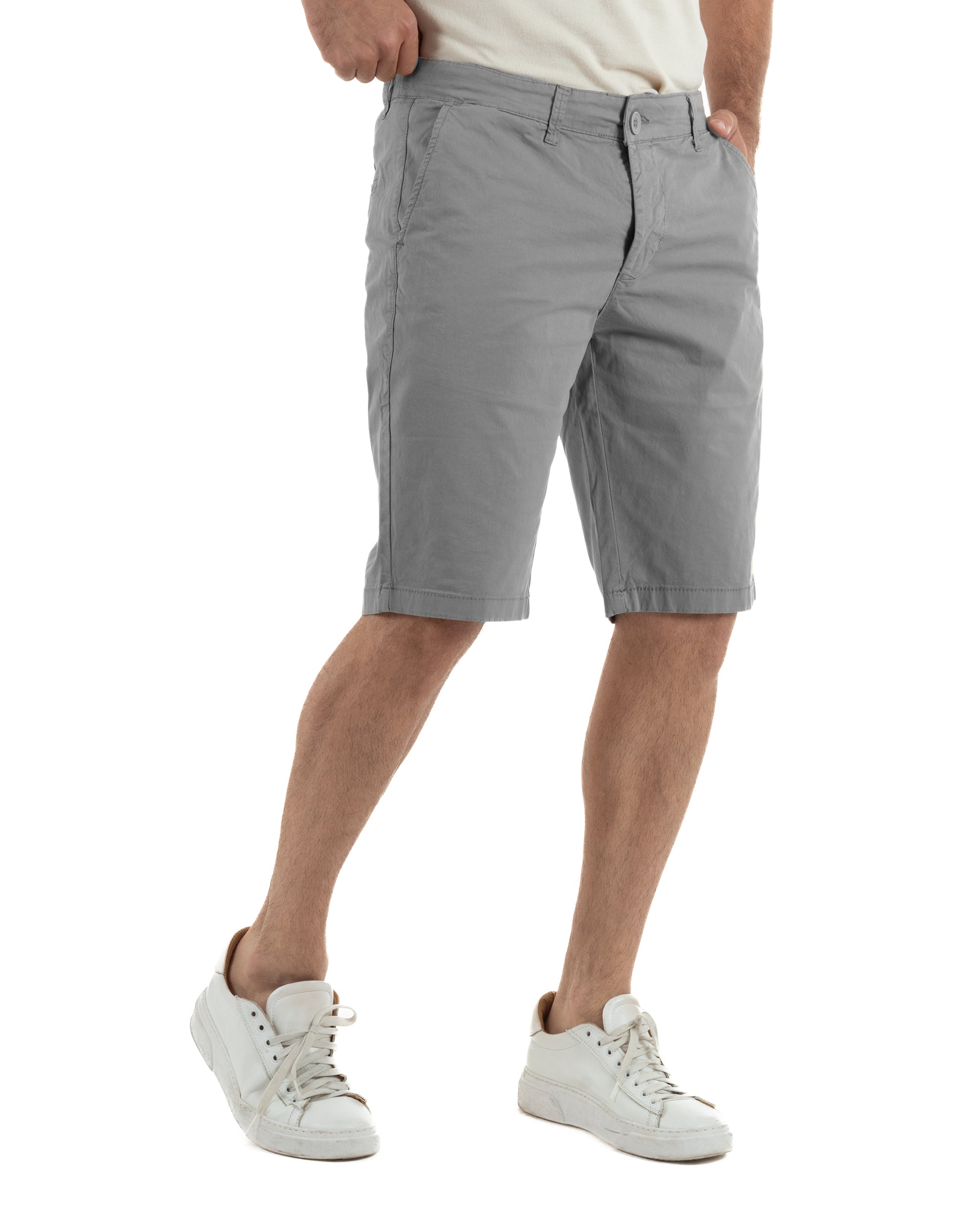 Bermuda uomo pantaloncini chino cotone tasche america basic grigio GIOSAL-PC2046A