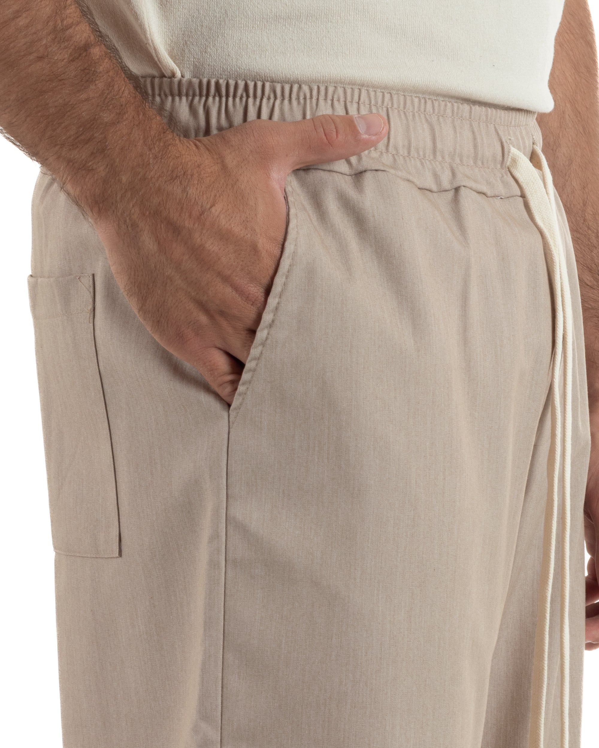Bermuda uomo viscosa pantalaccio corto jogger wide leg oversize beige melangiato GIOSAL-PC2048A