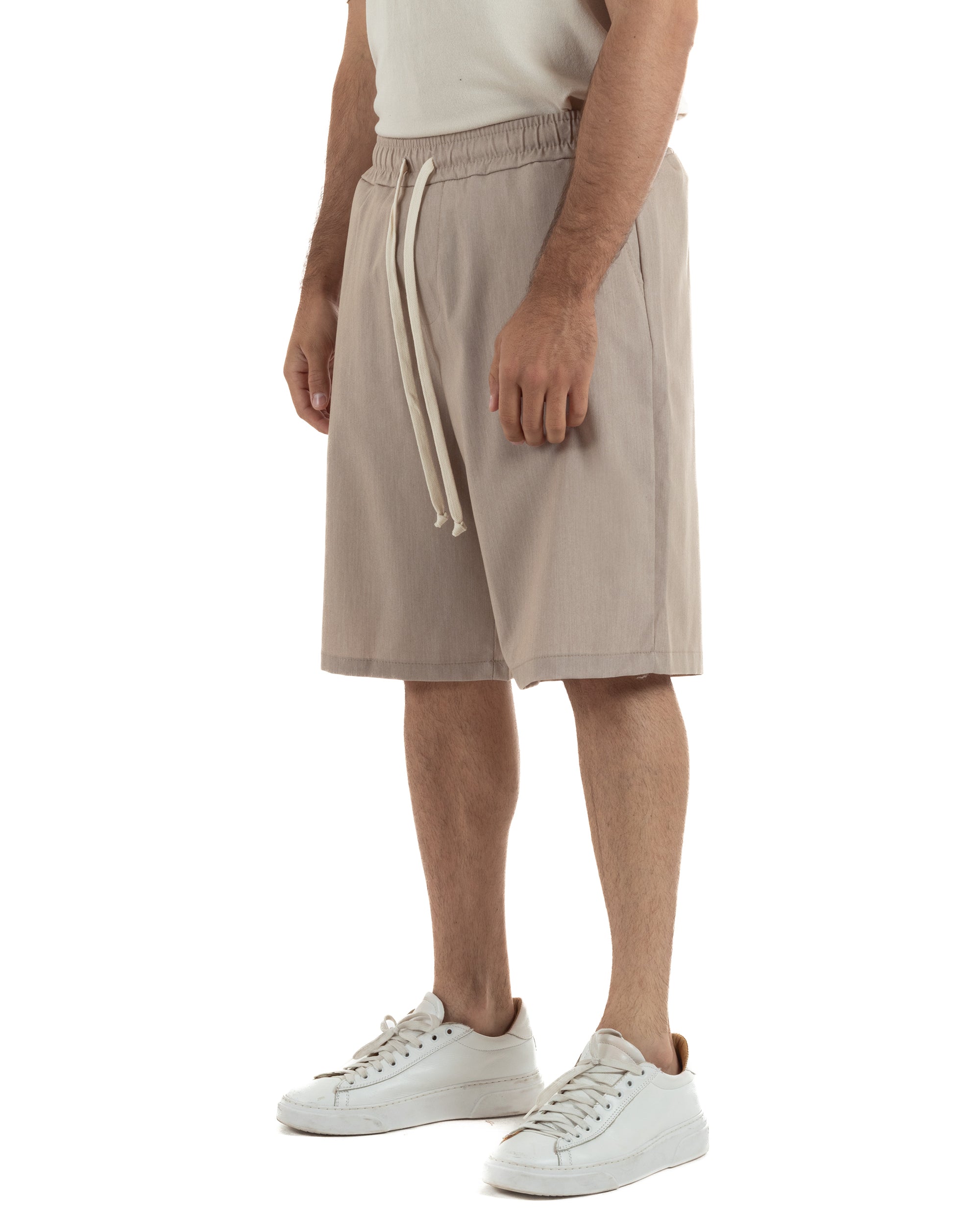 Bermuda uomo viscosa pantalaccio corto jogger wide leg oversize beige melangiato GIOSAL-PC2048A
