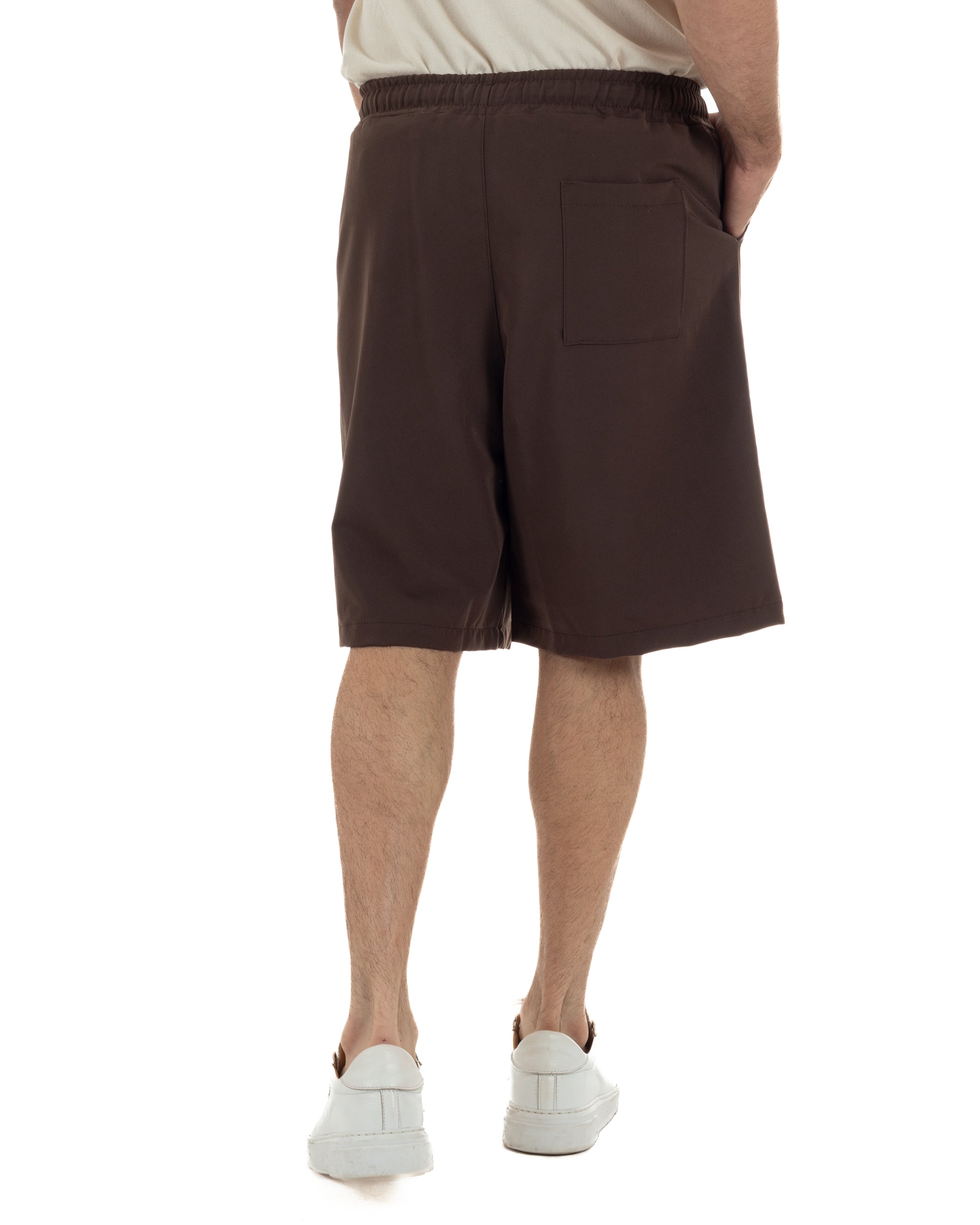 Bermuda uomo viscosa pantalaccio corto jogger wide leg oversize marrone GIOSAL-PC2049A