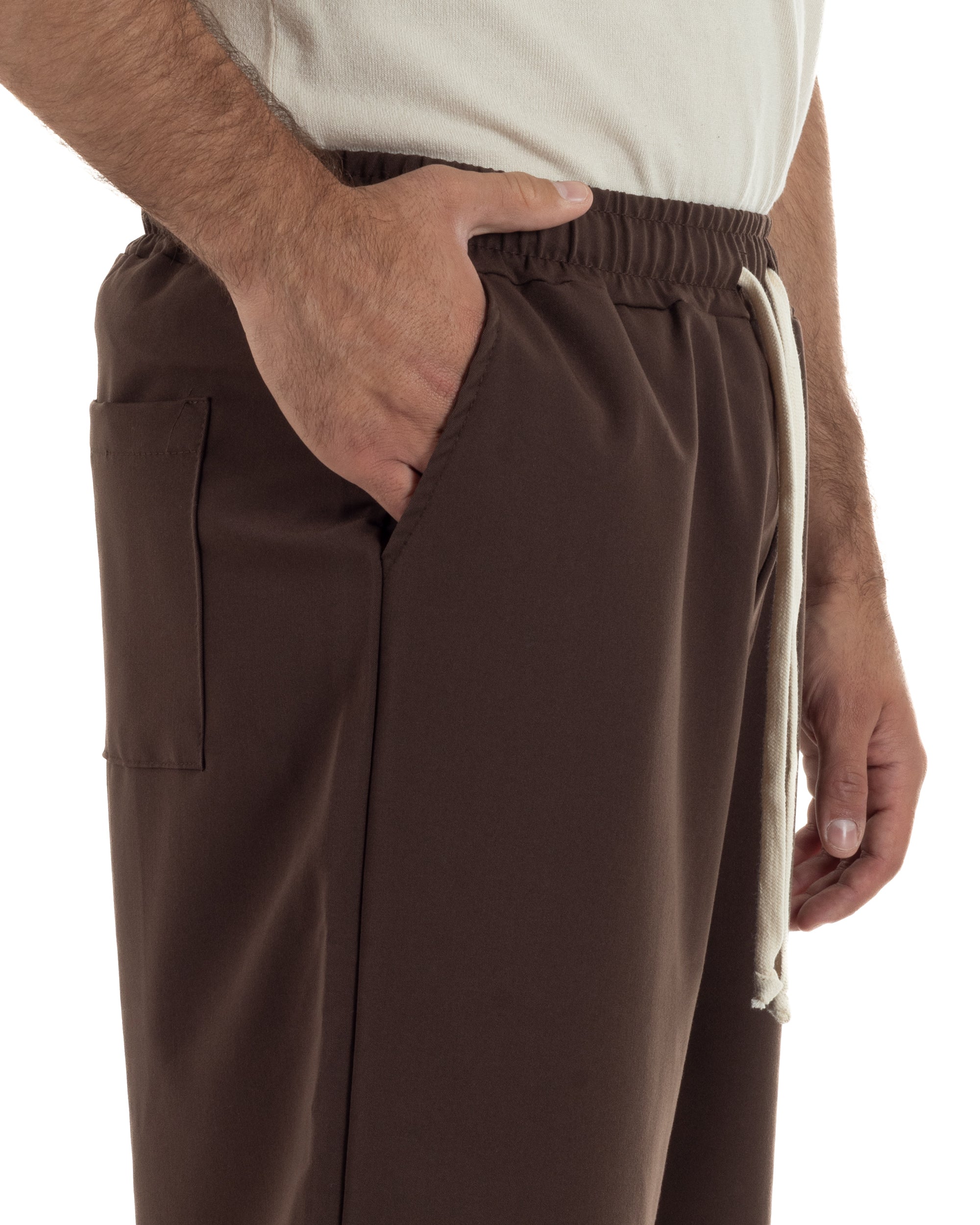 Bermuda uomo viscosa pantalaccio corto jogger wide leg oversize marrone GIOSAL-PC2049A