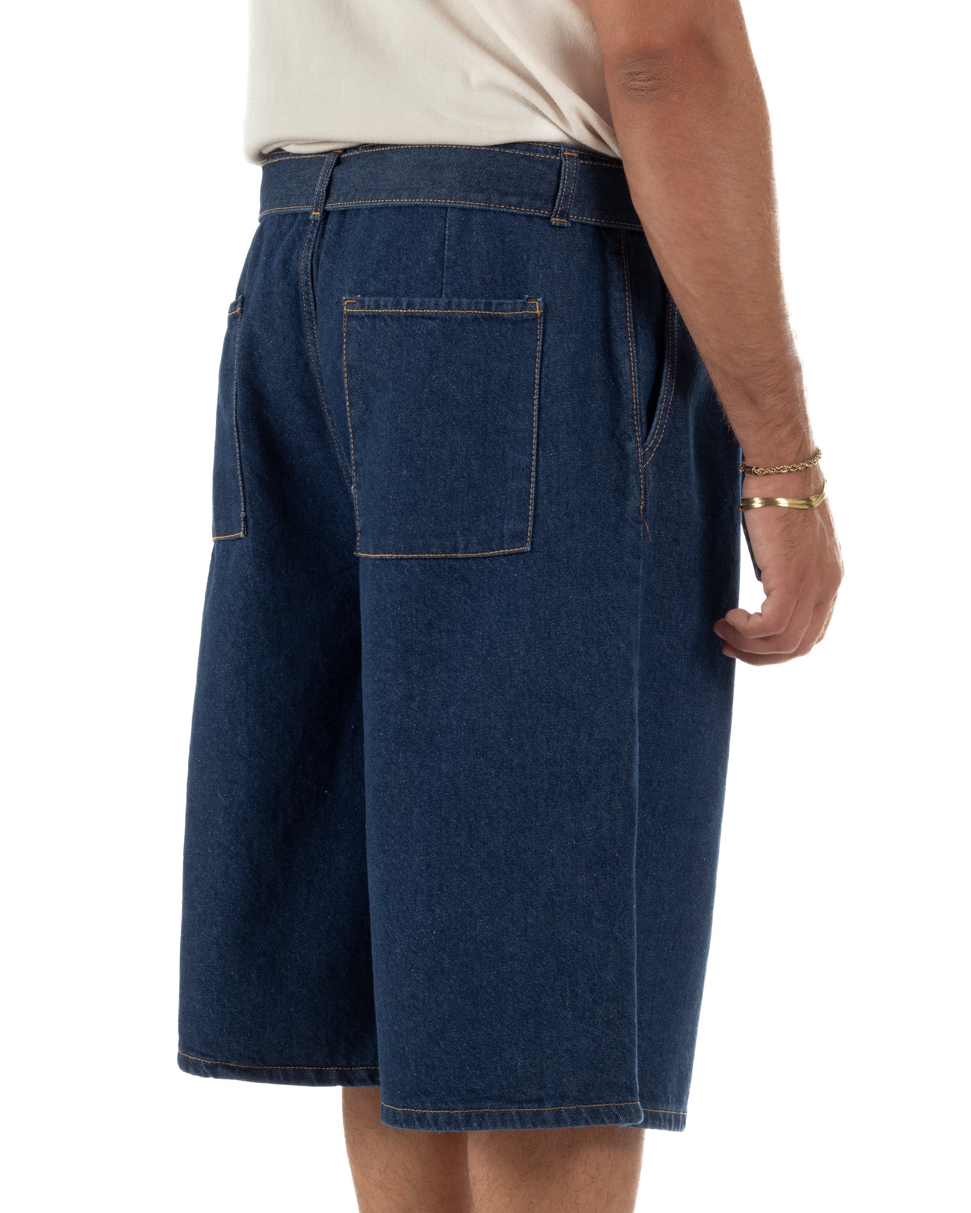 Bermuda pantaloncini uomo jeans oversize wide leg cintura coordinata denim scuro GIOSAL-PC2050A