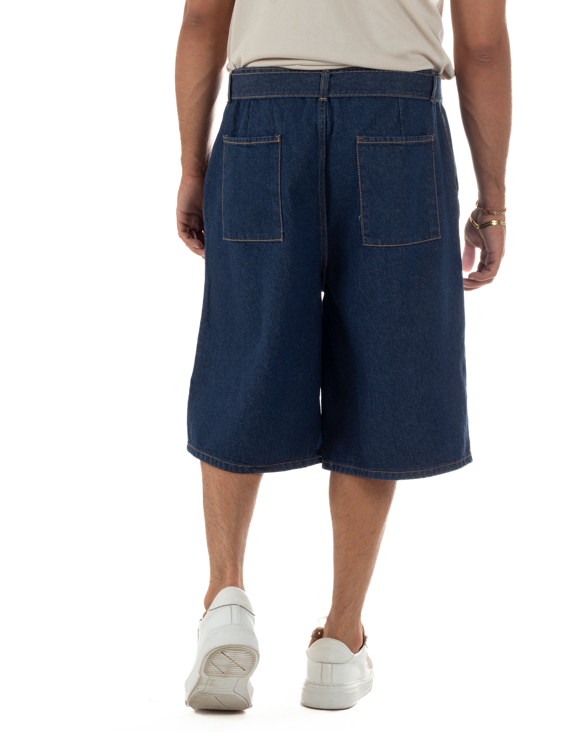 Bermuda pantaloncini uomo jeans oversize wide leg cintura coordinata denim scuro GIOSAL-PC2050A