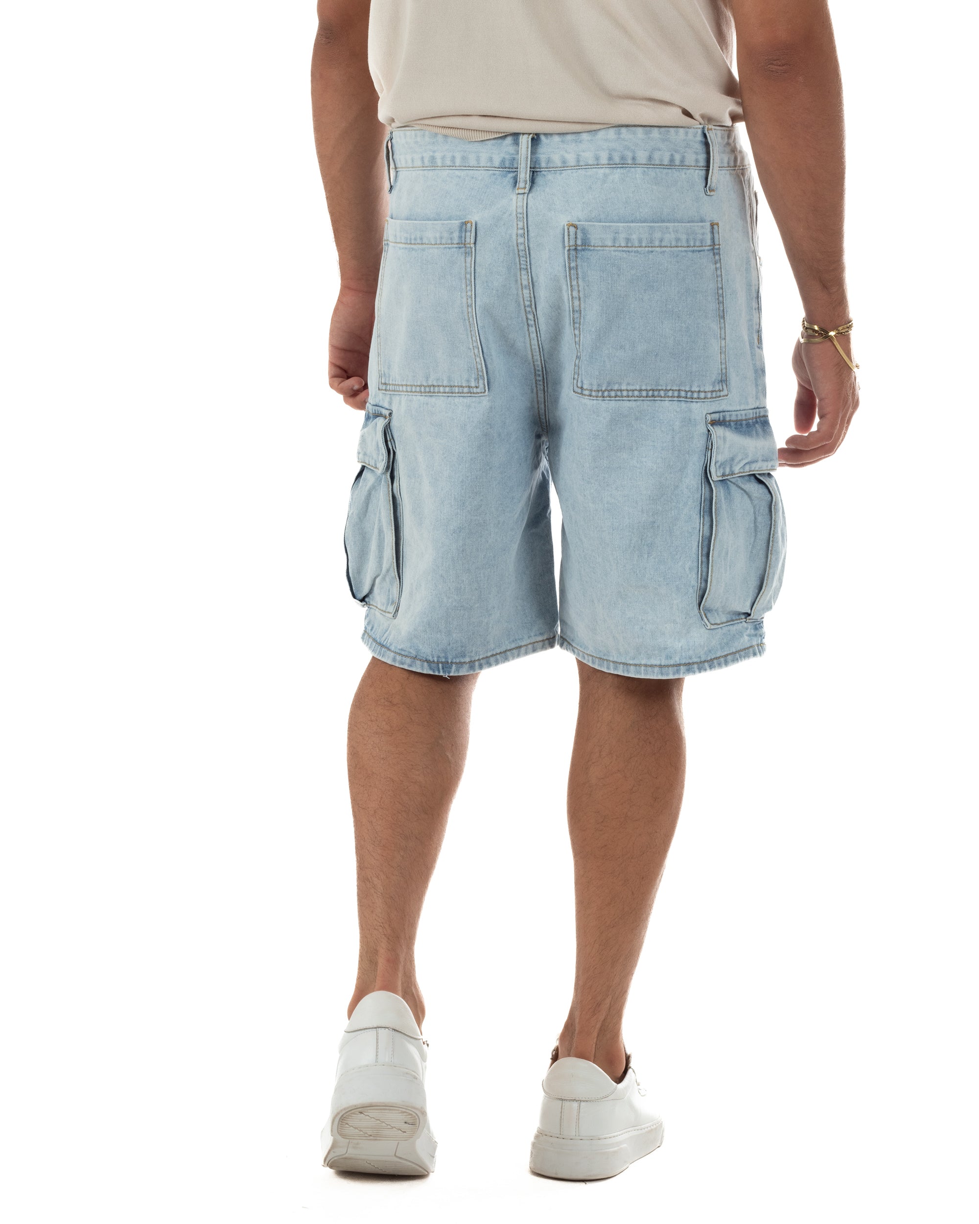 Bermuda cargo uomo pantaloncini con tasconi cinque tasche denim chiaro GIOSAL-PC2051A