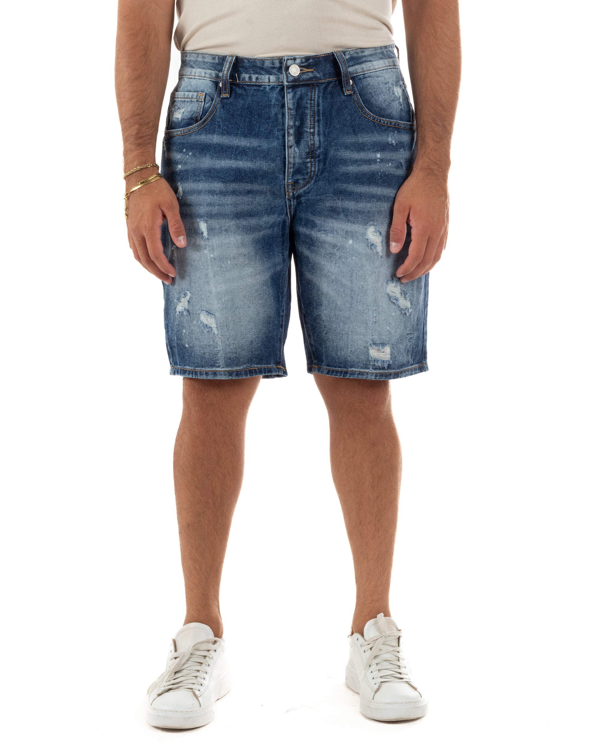Bermuda pantaloncini uomo jeans rotture cinque tasche denim medio GIOSAL-PC2052A