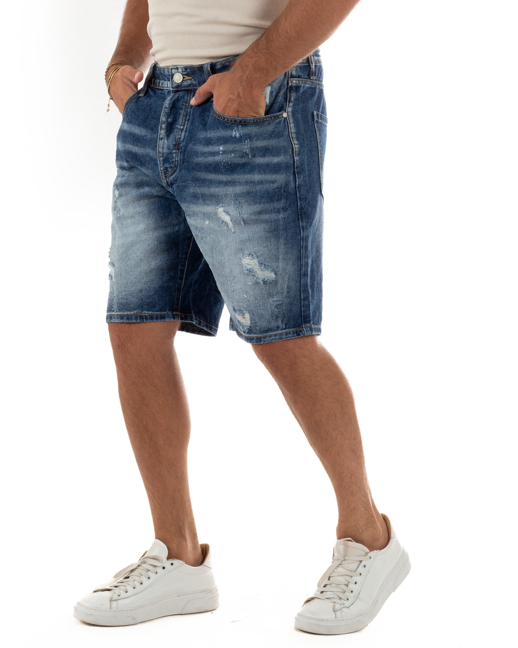 Bermuda pantaloncini uomo jeans rotture cinque tasche denim medio GIOSAL-PC2052A