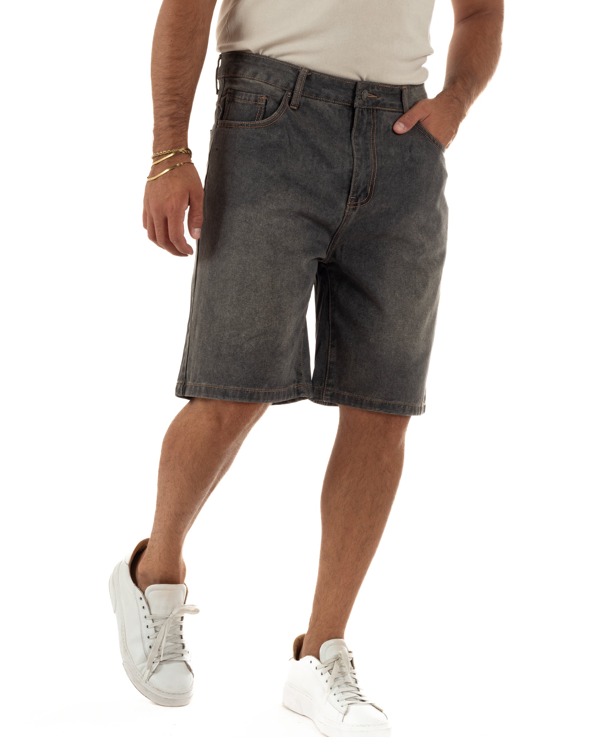 Bermuda pantaloncini uomo jeans basic cinque tasche denim sabbiato GIOSAL-PC2054A