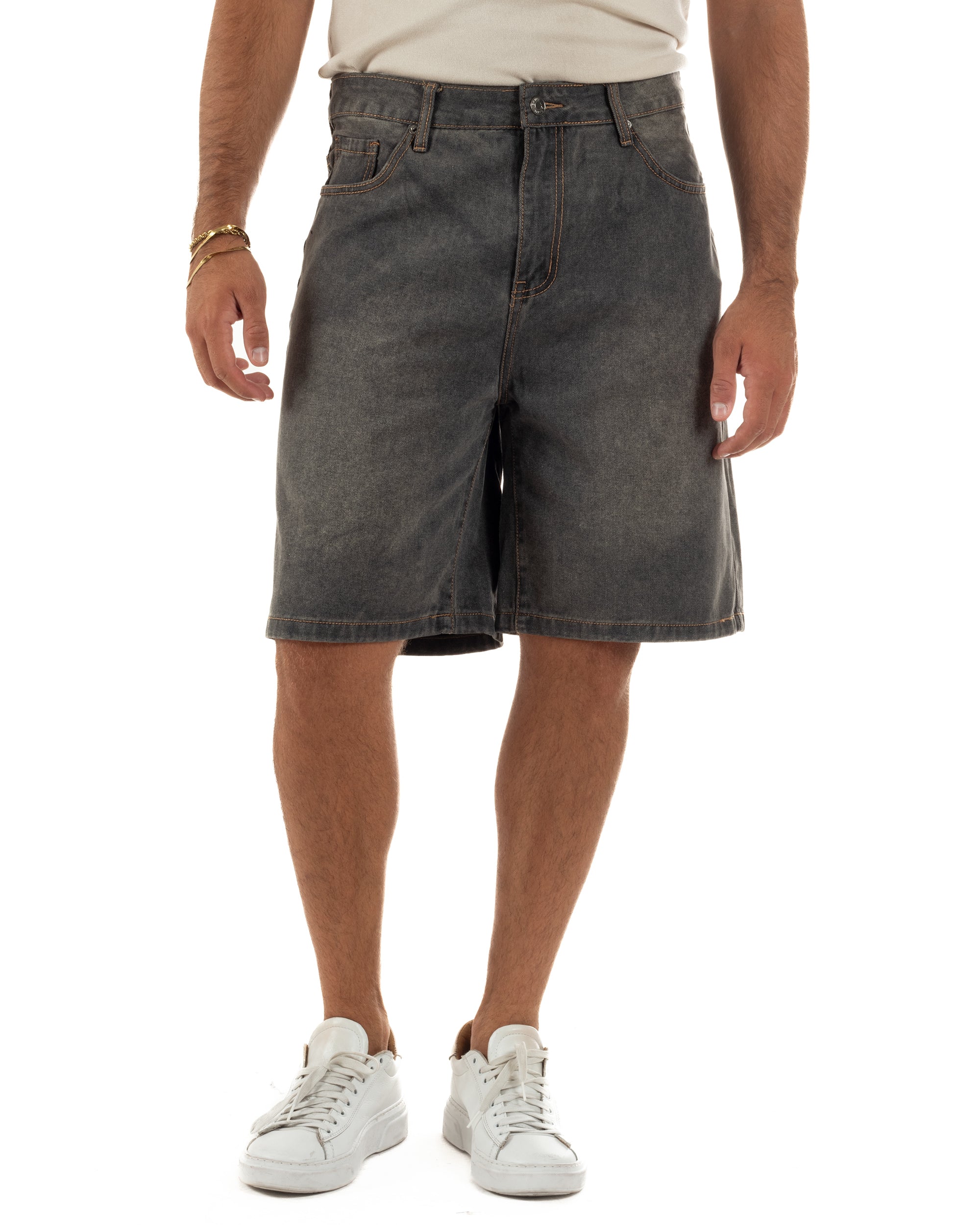 Bermuda pantaloncini uomo jeans basic cinque tasche denim sabbiato GIOSAL-PC2054A