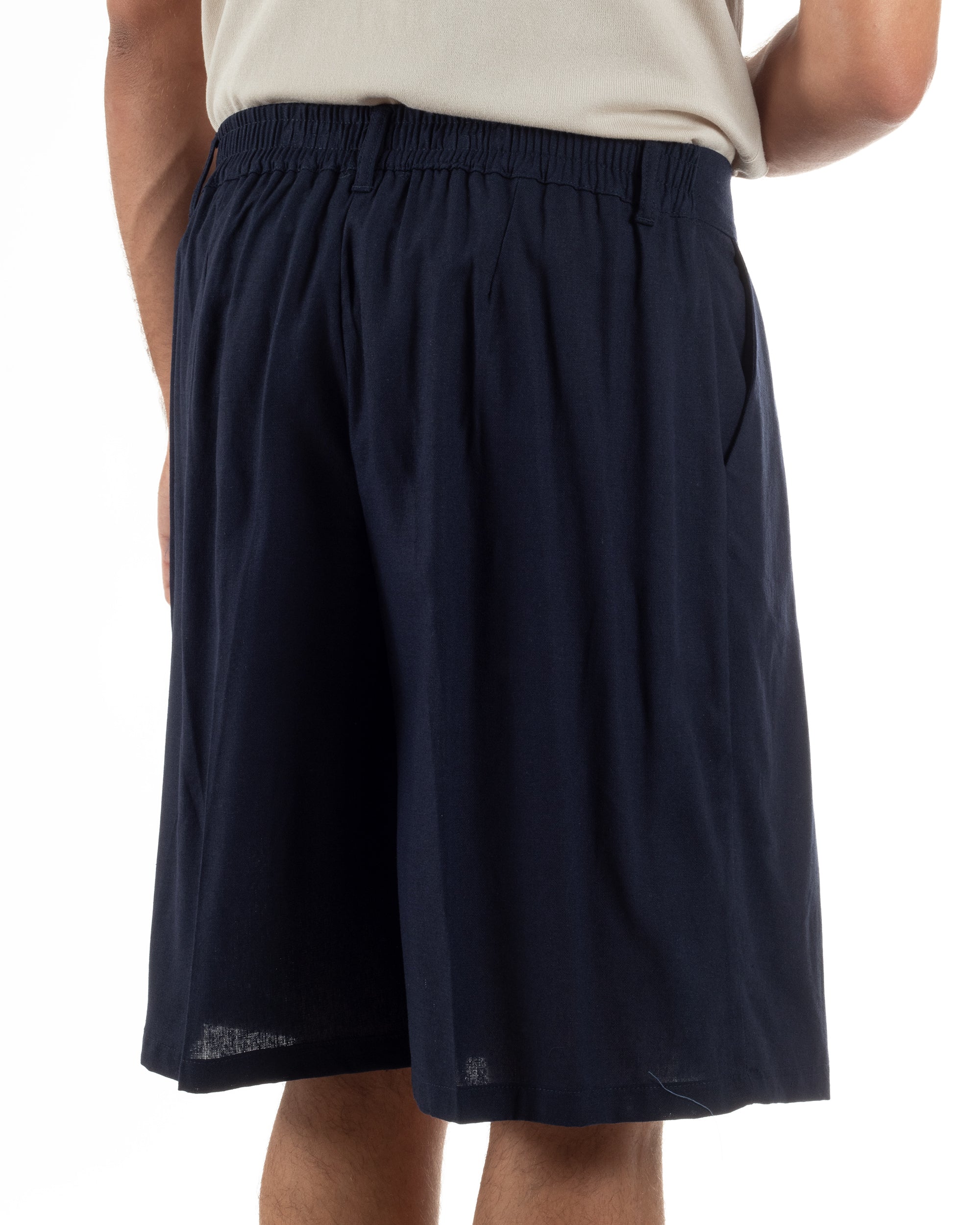 Bermuda pantaloncini uomo lino baggy fit pinces blu GIOSAL-PC2058A