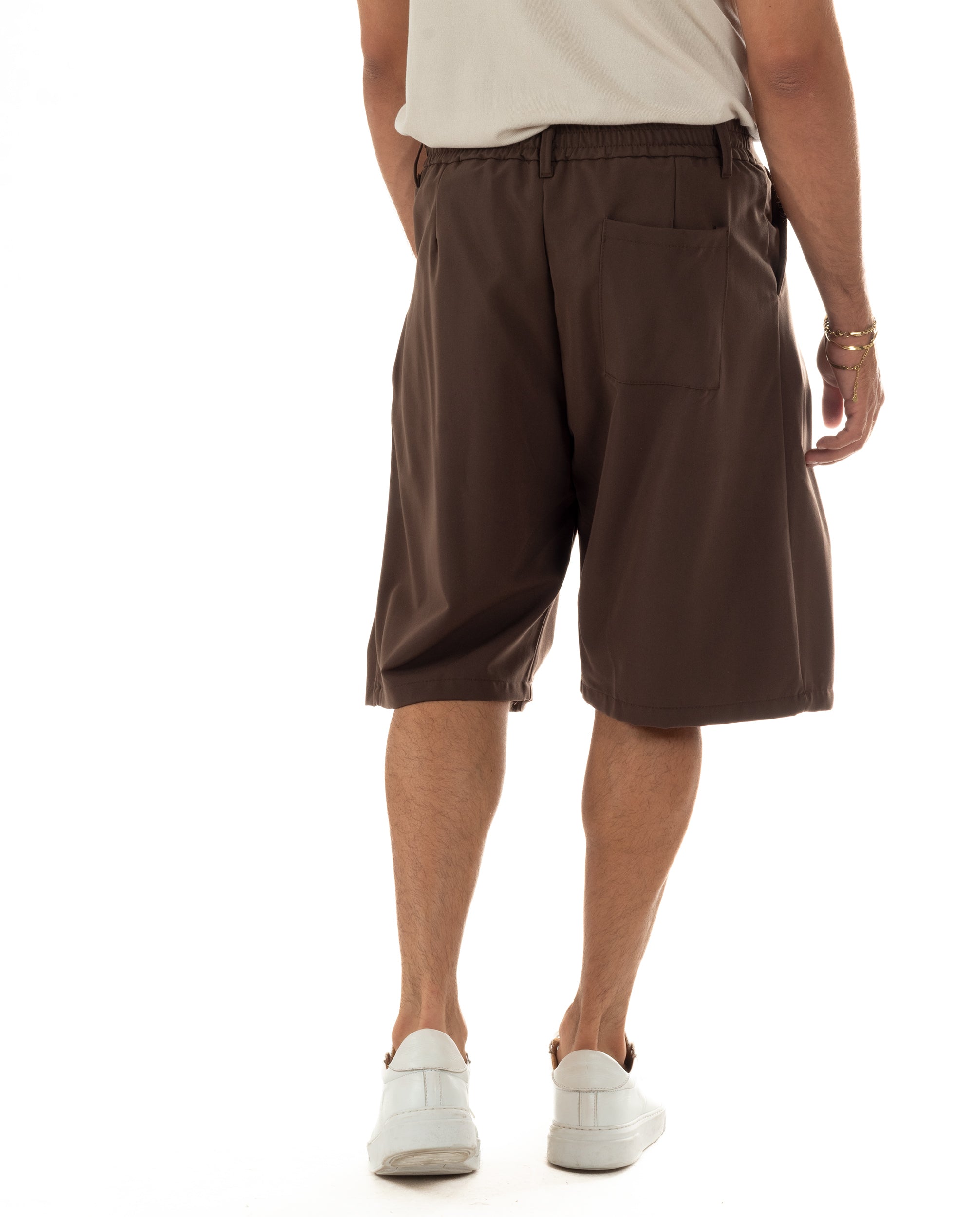 Bermuda pantaloncini uomo baggy fit pinces marrone GIOSAL-PC2061A