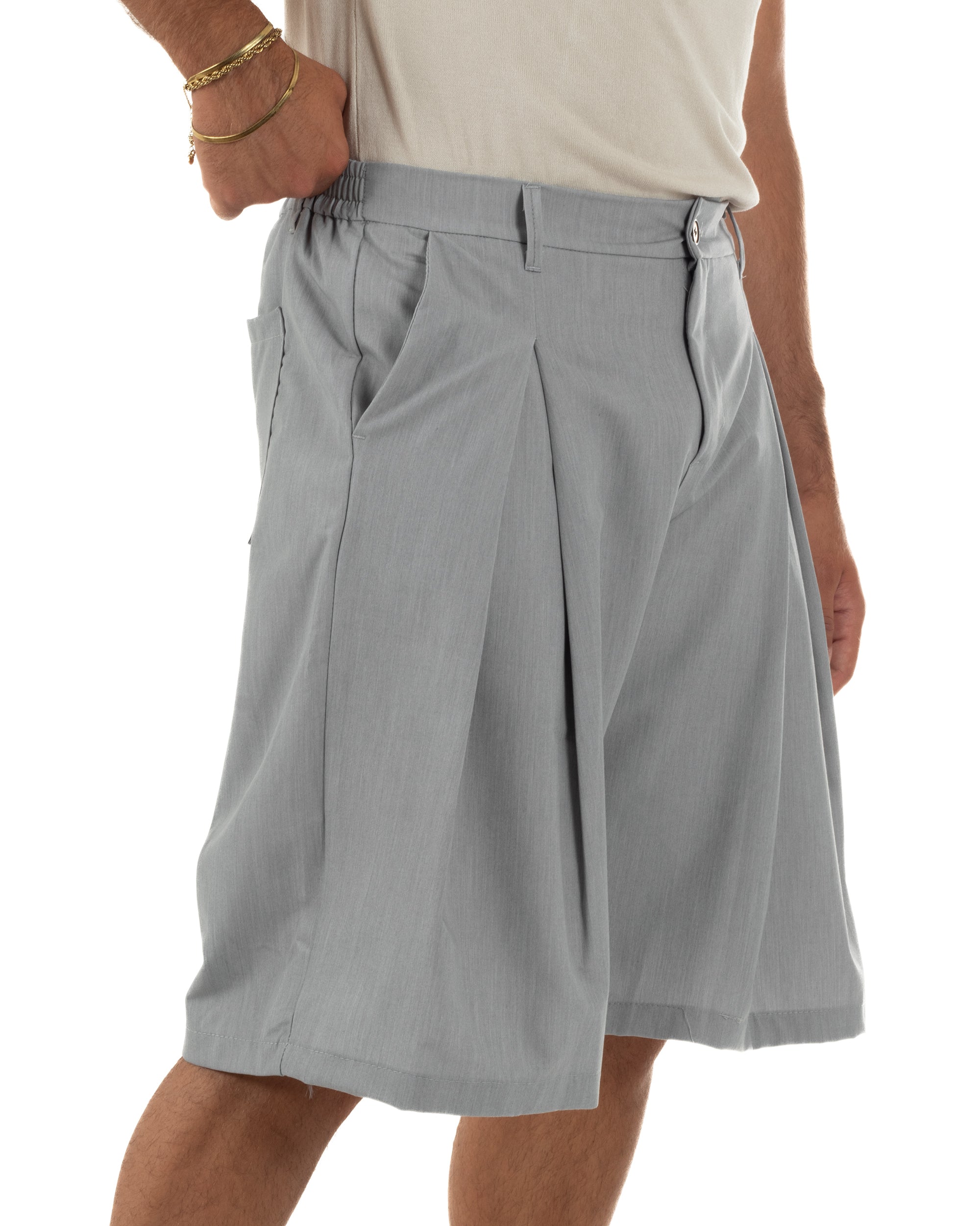 Bermuda pantaloncini uomo baggy fit pinces grigio GIOSAL-PC2062A