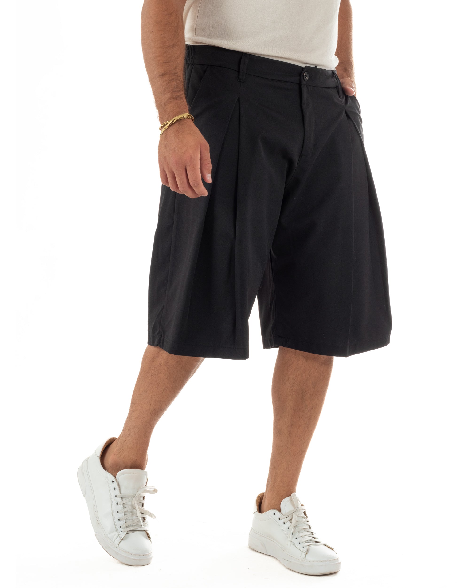 Bermuda pantaloncini uomo baggy fit pinces nero GIOSAL-PC2063A
