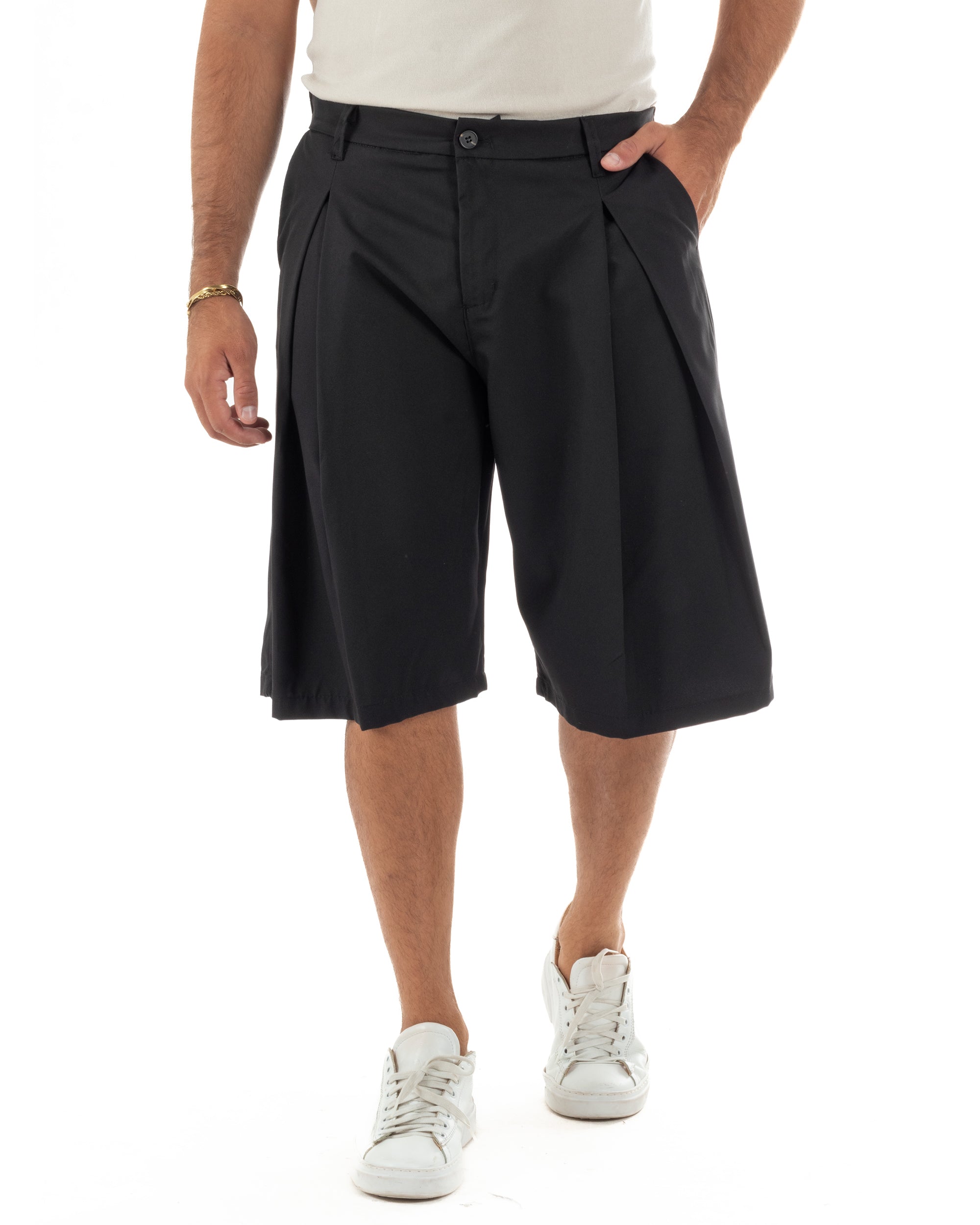 Bermuda pantaloncini uomo baggy fit pinces nero GIOSAL-PC2063A