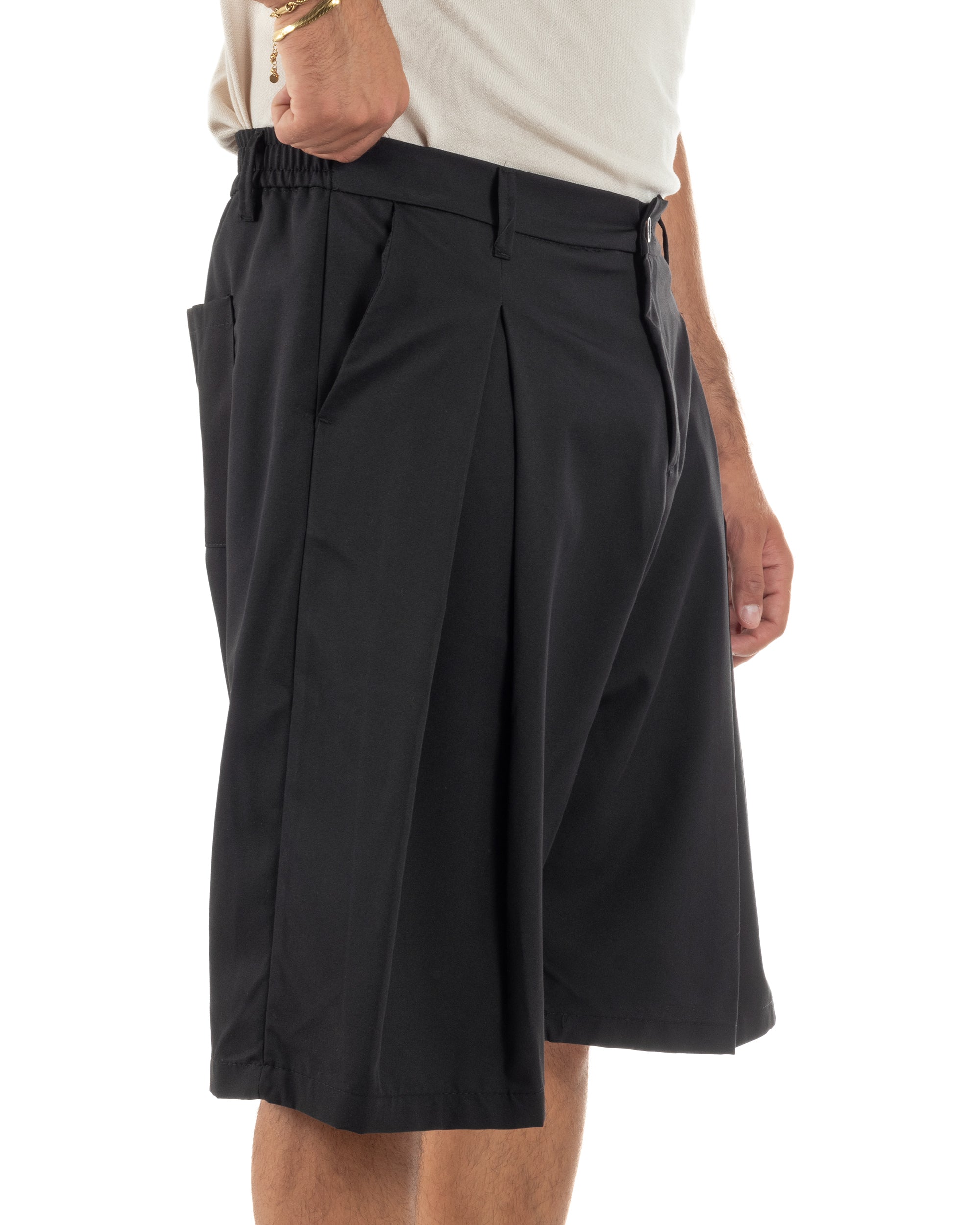 Bermuda pantaloncini uomo baggy fit pinces nero GIOSAL-PC2063A