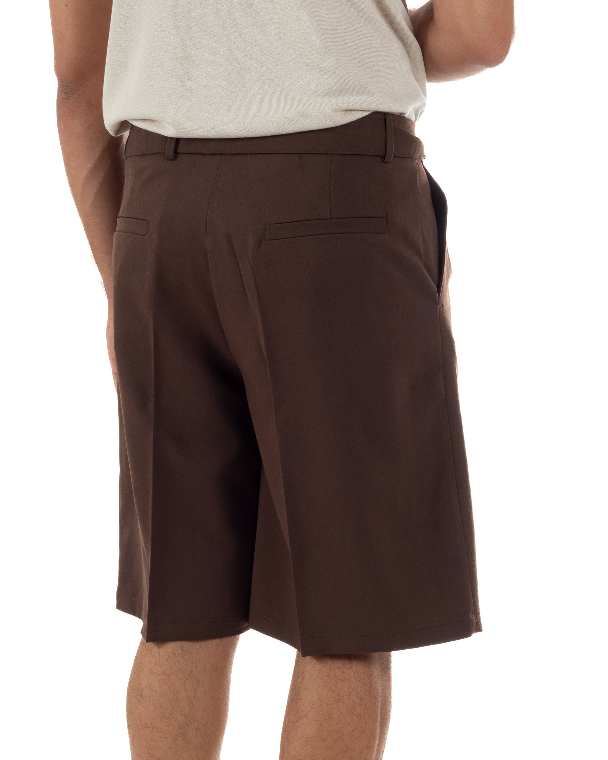 Bermuda pantaloncini uomo baggy fit pinces cintura in vita marrone GIOSAL-PC2064A