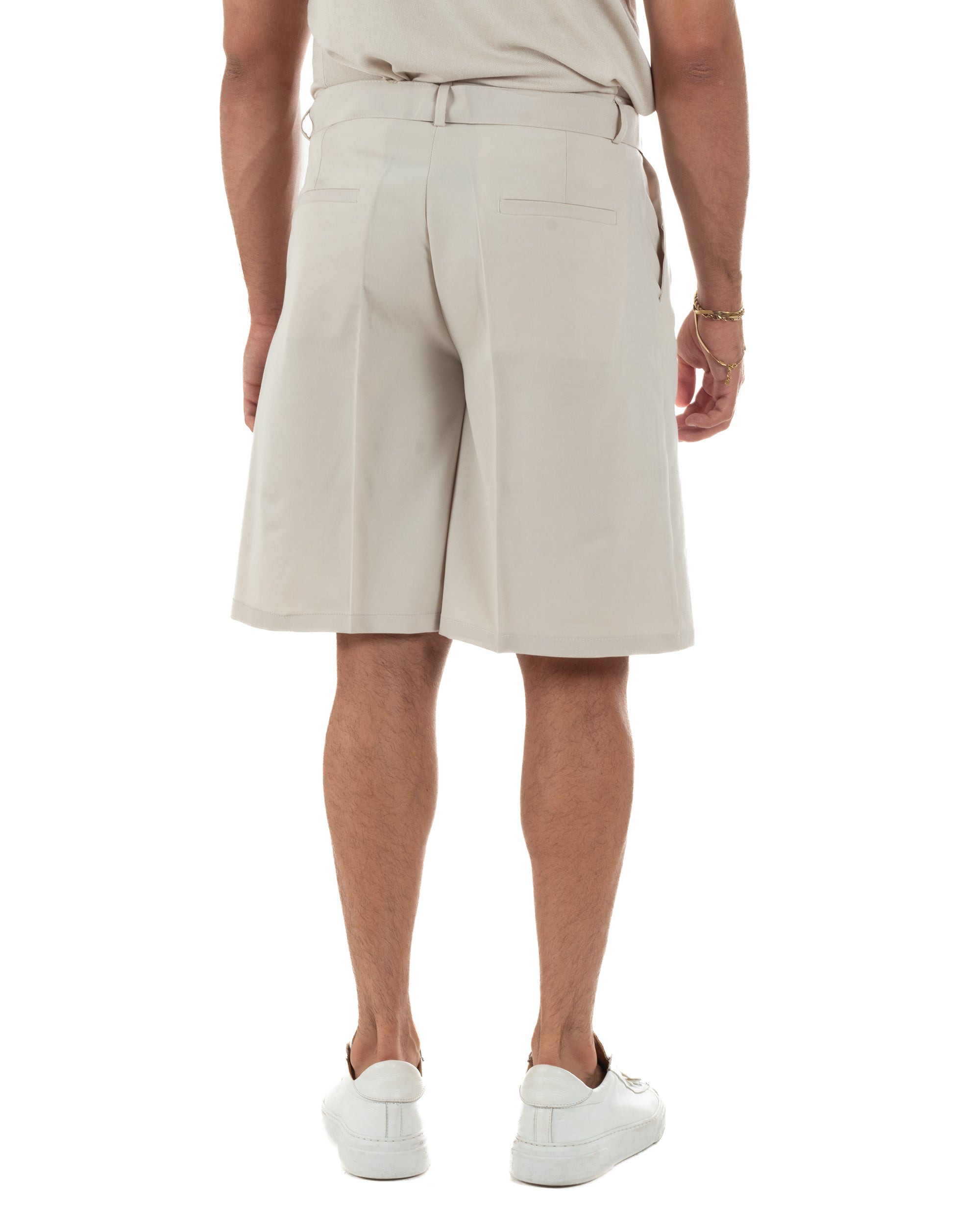 Bermuda pantaloncini uomo baggy fit pinces cintura in vita beige GIOSAL-PC2065A